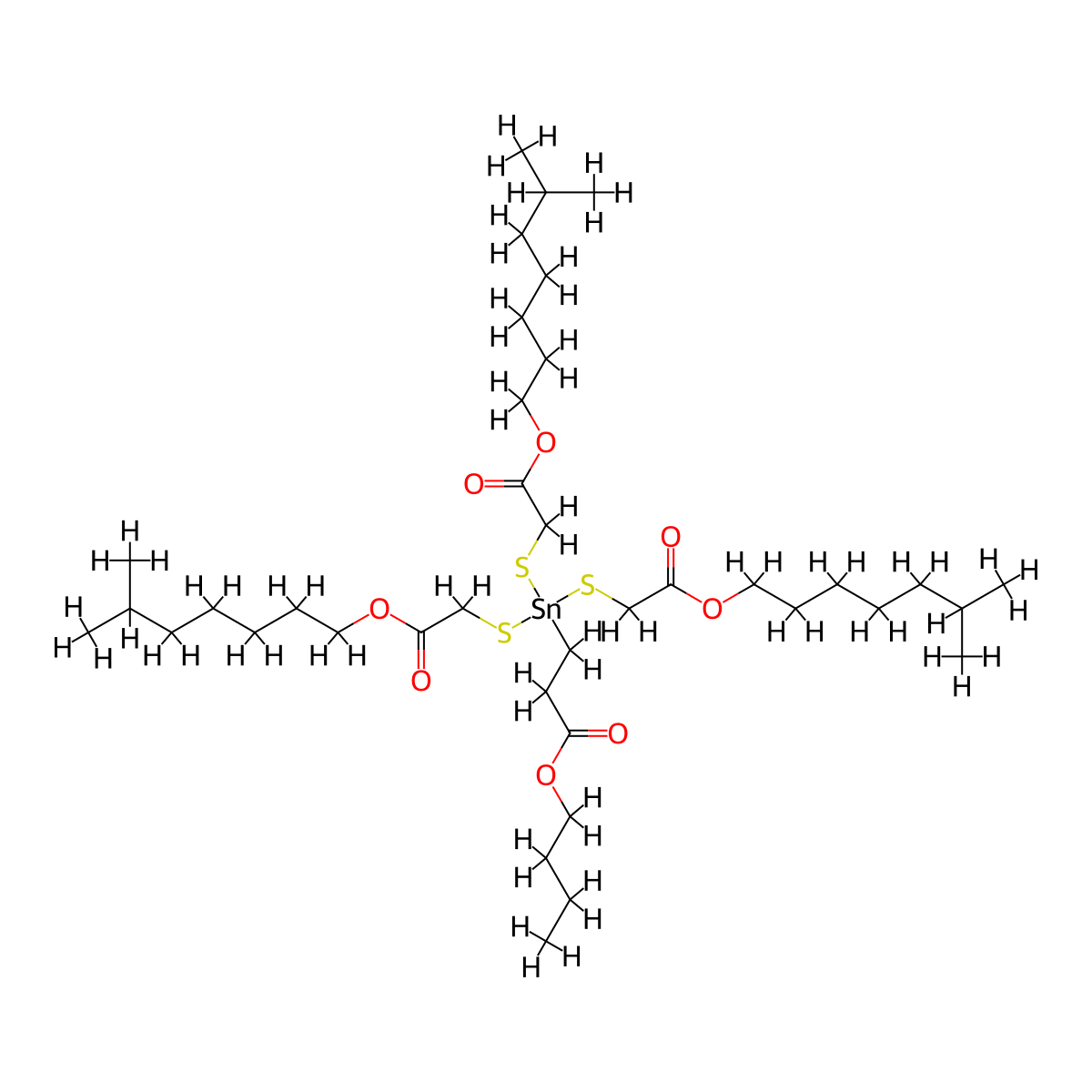 Propanoic acid, 3-[tris[[2-(isooctyloxy)-2-oxoethyl]thio]stannyl]-, butyl ester molecular structure, CAS 63438-80-2