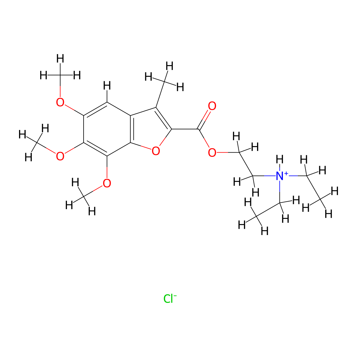 2-(Diethylamino)ethyl 5,6,7-trimethoxy-3-methyl-1-benzofuran-2-carboxylate--hydrogen chloride (1/1) molecular structure, CAS 63446-01-5