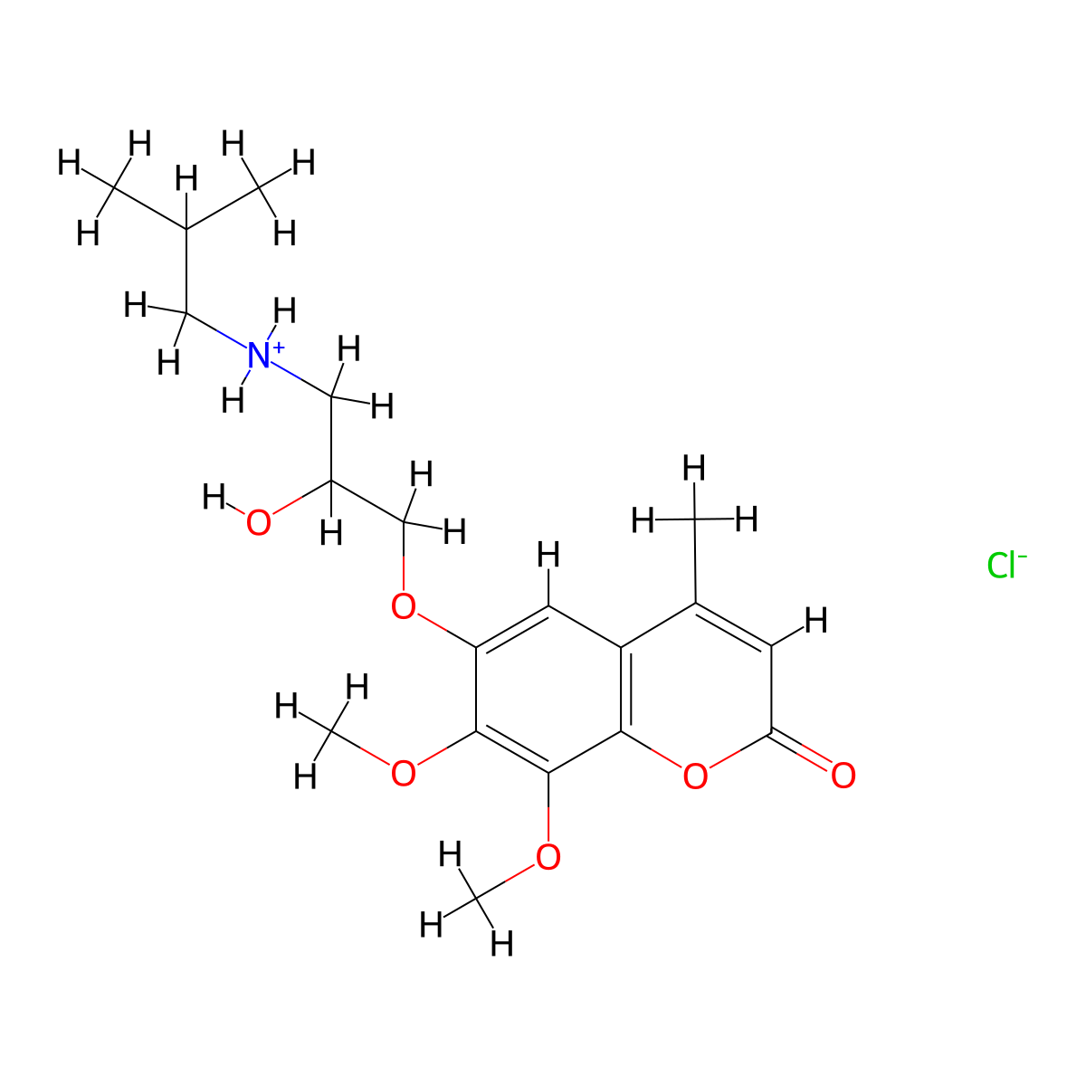 Coumarin, 7,8-dimethoxy-6-(2-hydroxy-3-isobutylaminopropoxy)-4-methyl-, hydrochloride molecular structure, CAS 63446-04-8