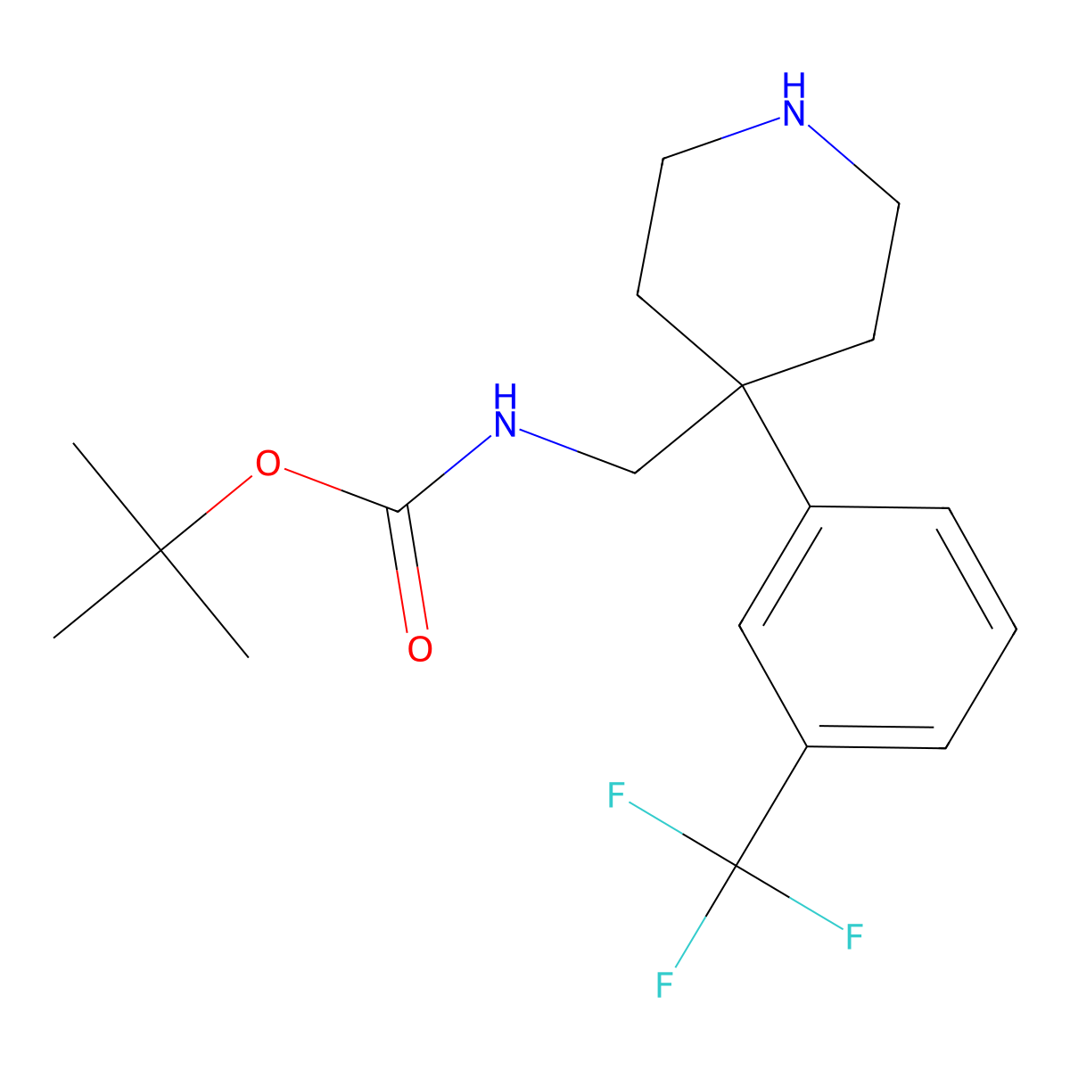 tert-Butyl ({4-[3-(trifluoromethyl)phenyl]piperidin-4-yl}methyl)carbamate molecular structure, CAS 634465-51-3