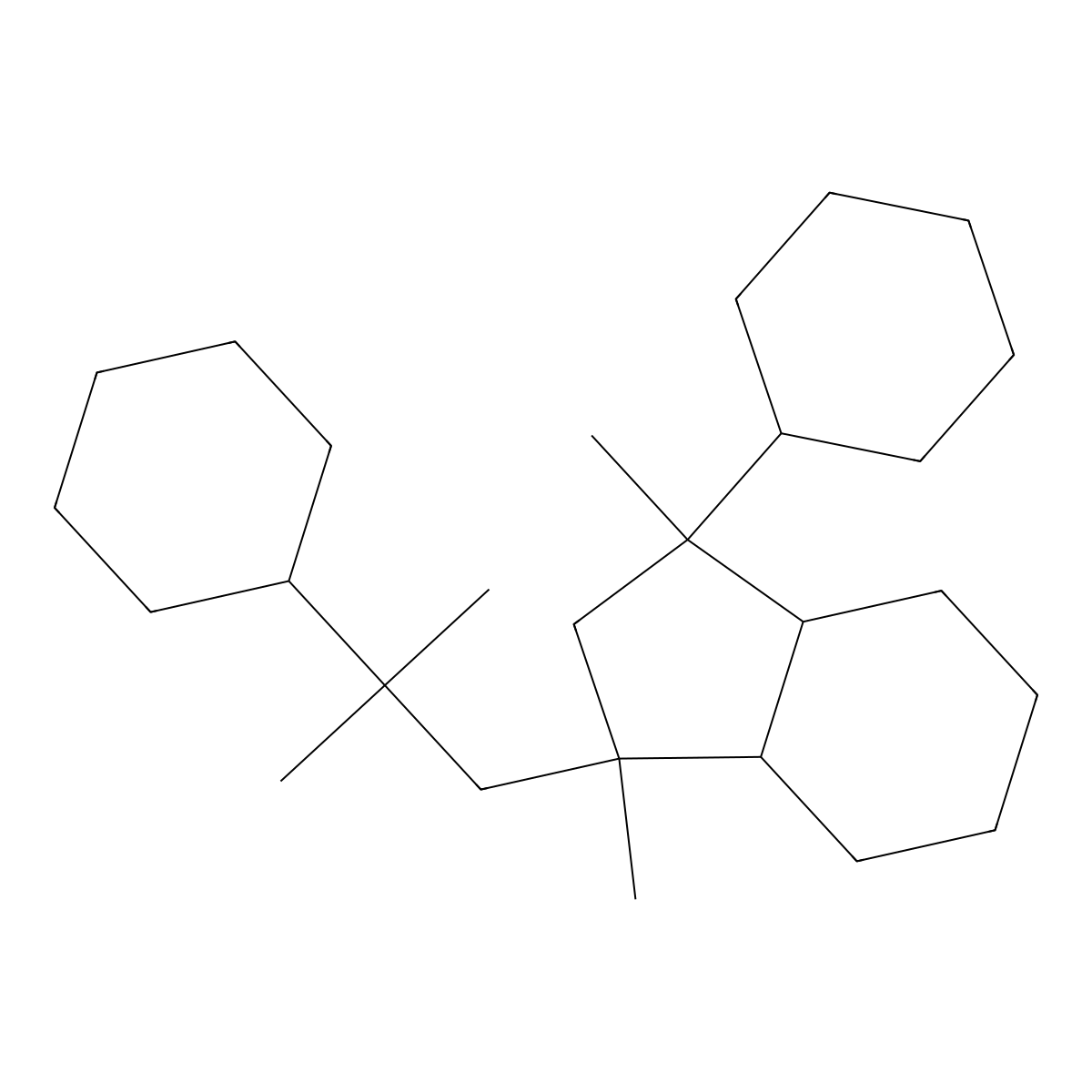 1H-Indene, 1-cyclohexyl-3-(2-cyclohexyl-2-methylpropyl)octahydro-1,3-dimethyl- molecular structure, CAS 63449-48-9