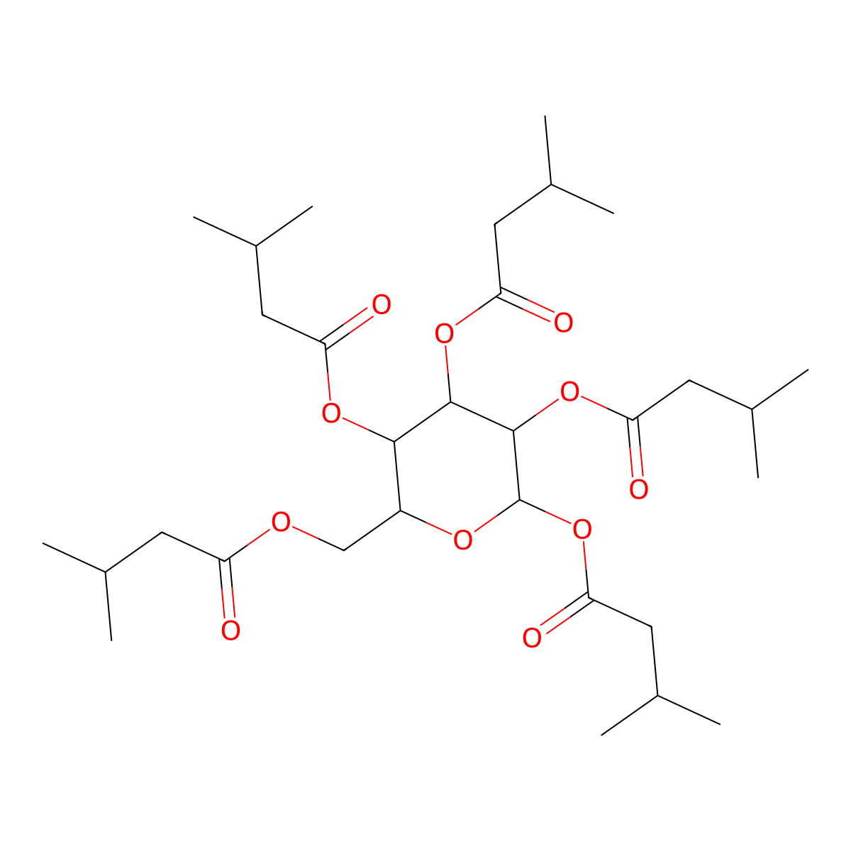 D-Glucopyranose, pentakis(3-methylbutanoate) molecular structure, CAS 63450-57-7