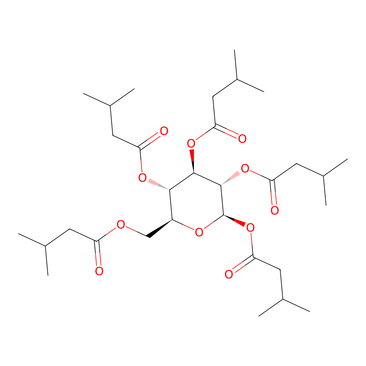 D-Glucopyranose, pentakis(3-methylbutanoate) molecular structure, CAS 63450-57-7