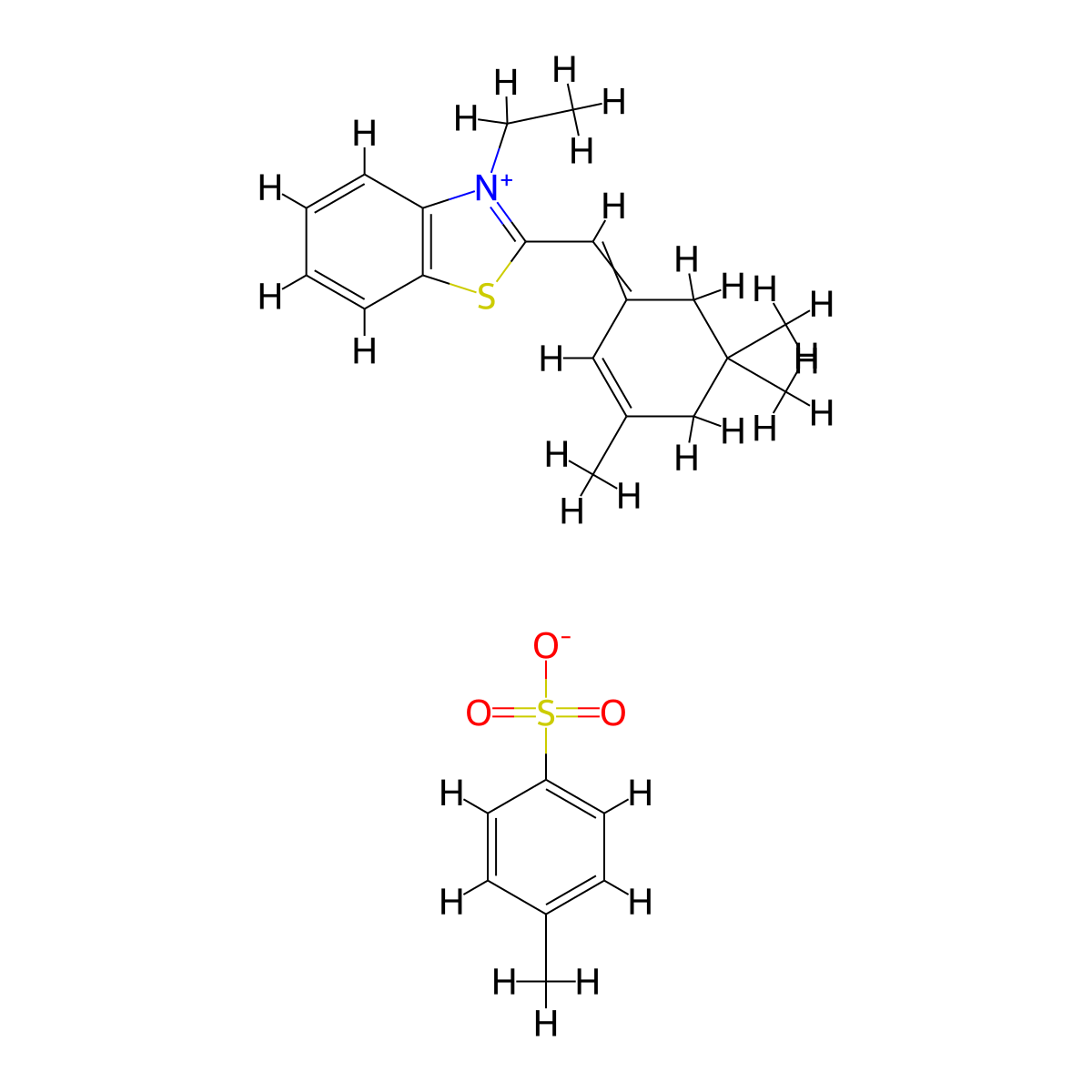 Benzothiazolium, 3-ethyl-2-((3,5,5-trimethyl-2-cyclohexen-1-ylidene)methyl)-, 4-methylbenzenesulfonate (1:1) molecular structure, CAS 63450-61-3