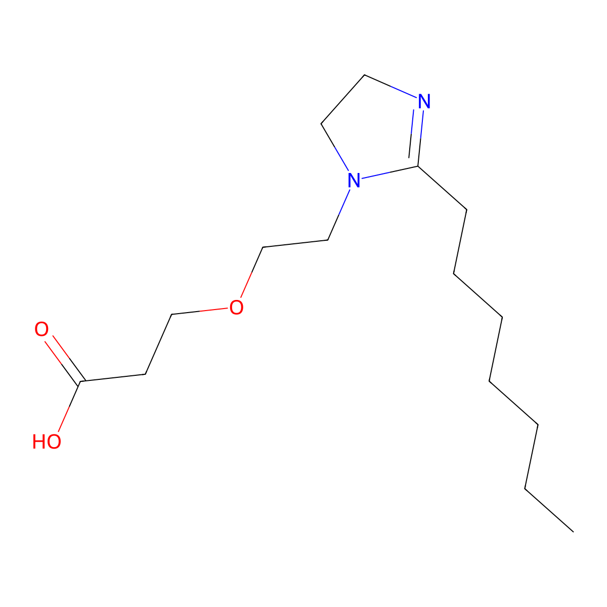 Propanoic acid, 3-(2-(2-heptyl-4,5-dihydro-1H-imidazol-1-yl)ethoxy)- molecular structure, CAS 63451-23-0