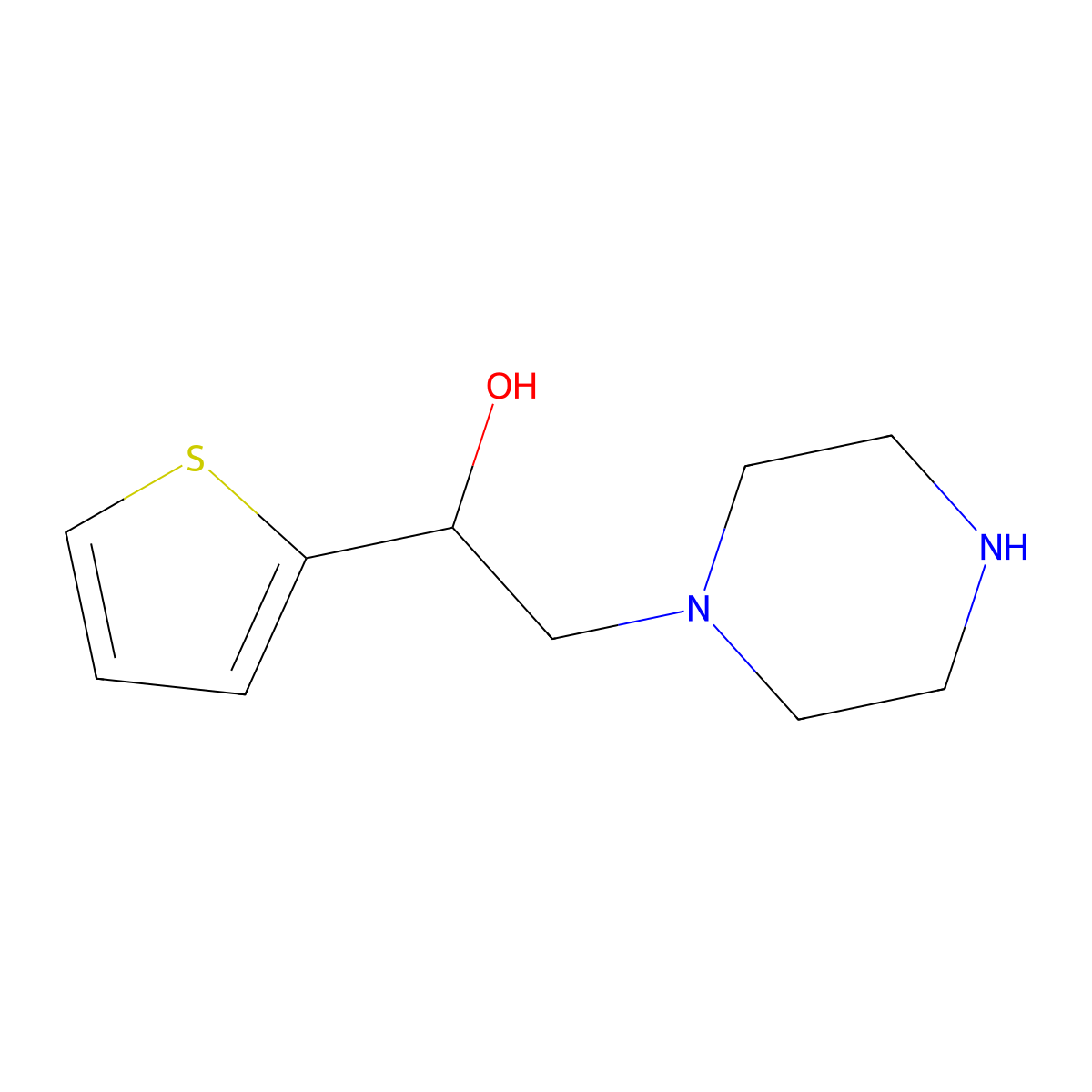 2-Piperazin-1-yl-1-(2-thienyl)ethanol molecular structure, CAS 634559-60-7