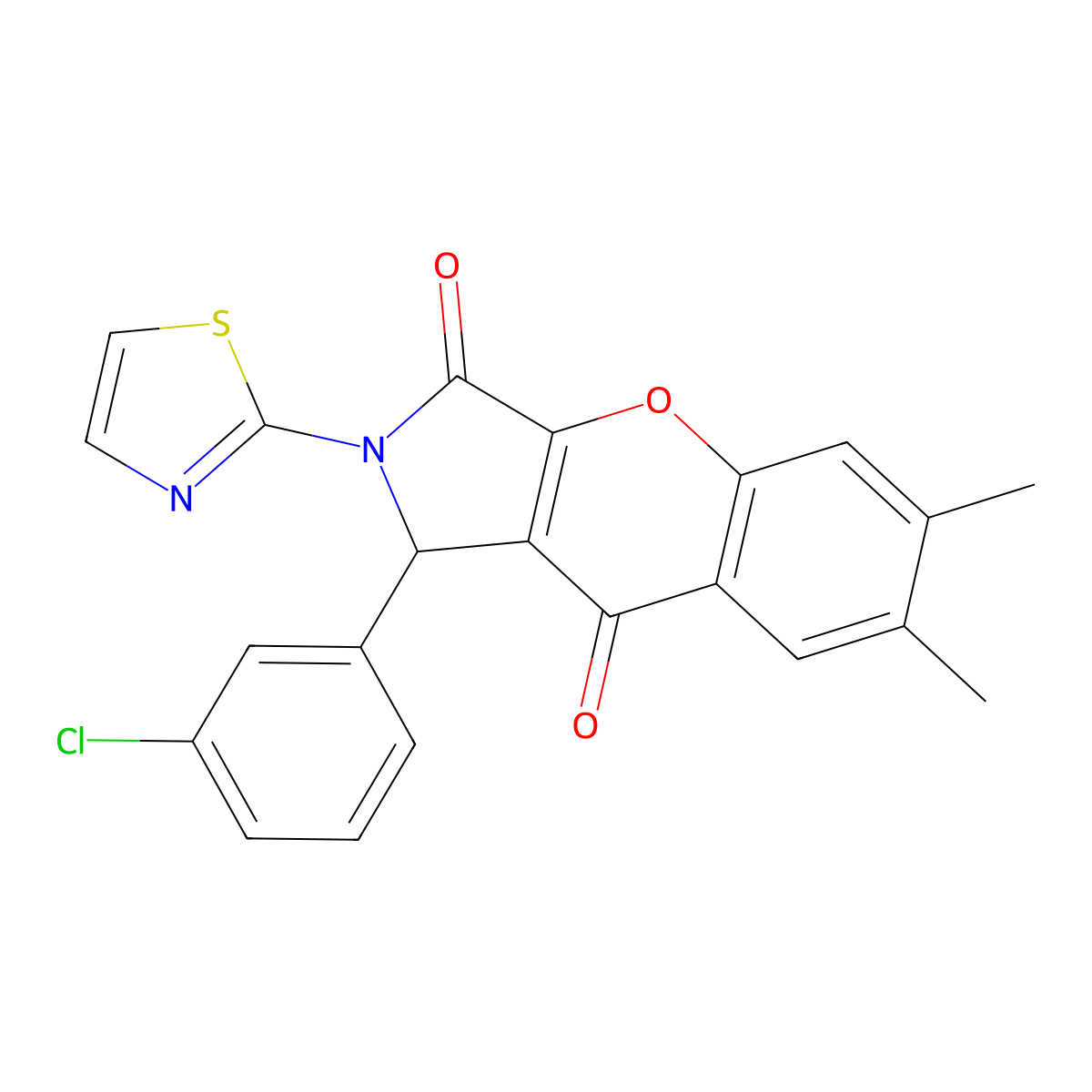 1-(3-Chlorophenyl)-6,7-dimethyl-2-(thiazol-2-yl)-1,2-dihydrochromeno[2,3-c]pyrrole-3,9-dione molecular structure, CAS 634560-03-5