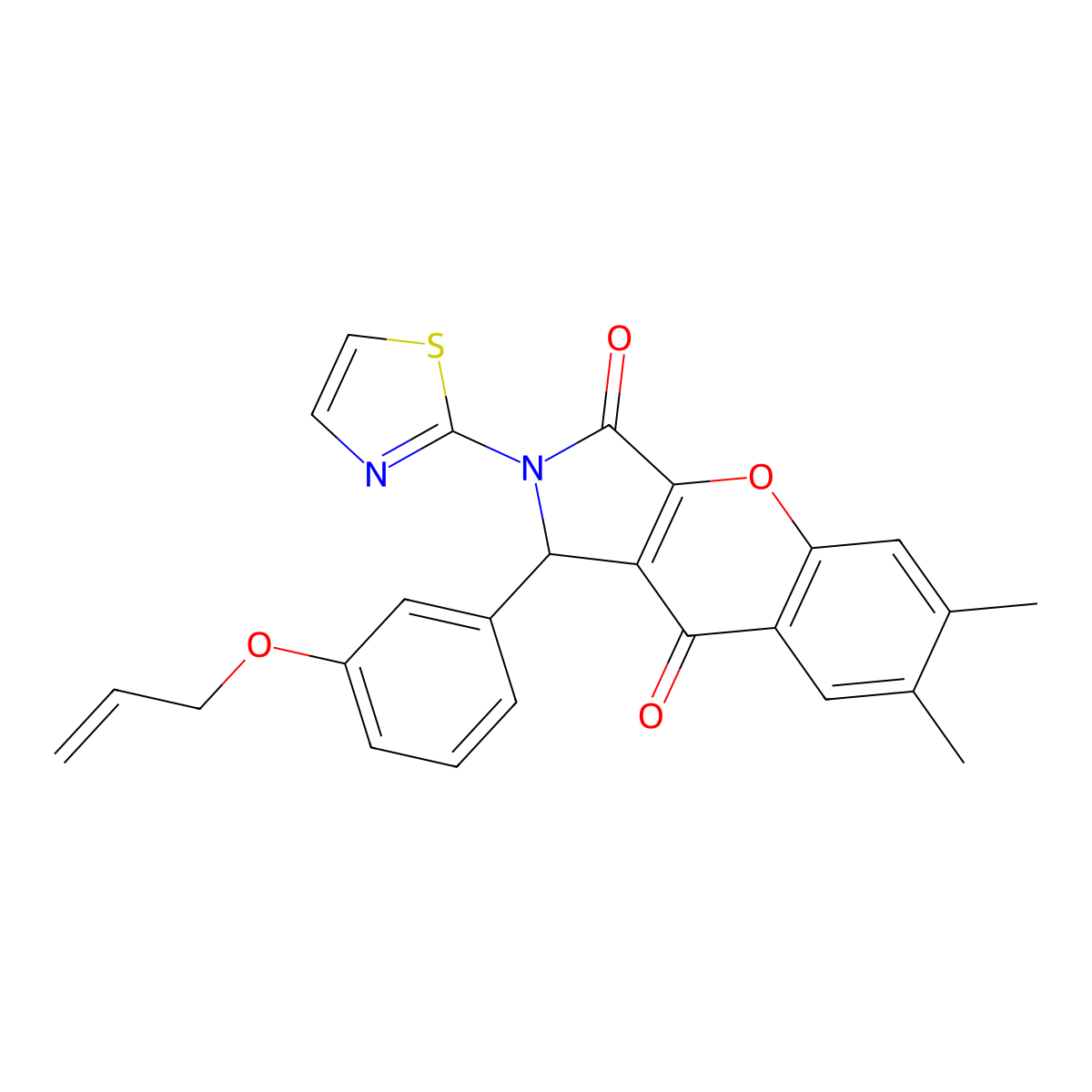 1-(3-(Allyloxy)phenyl)-6,7-dimethyl-2-(thiazol-2-yl)-1,2-dihydrochromeno[2,3-c]pyrrole-3,9-dione molecular structure, CAS 634560-16-0