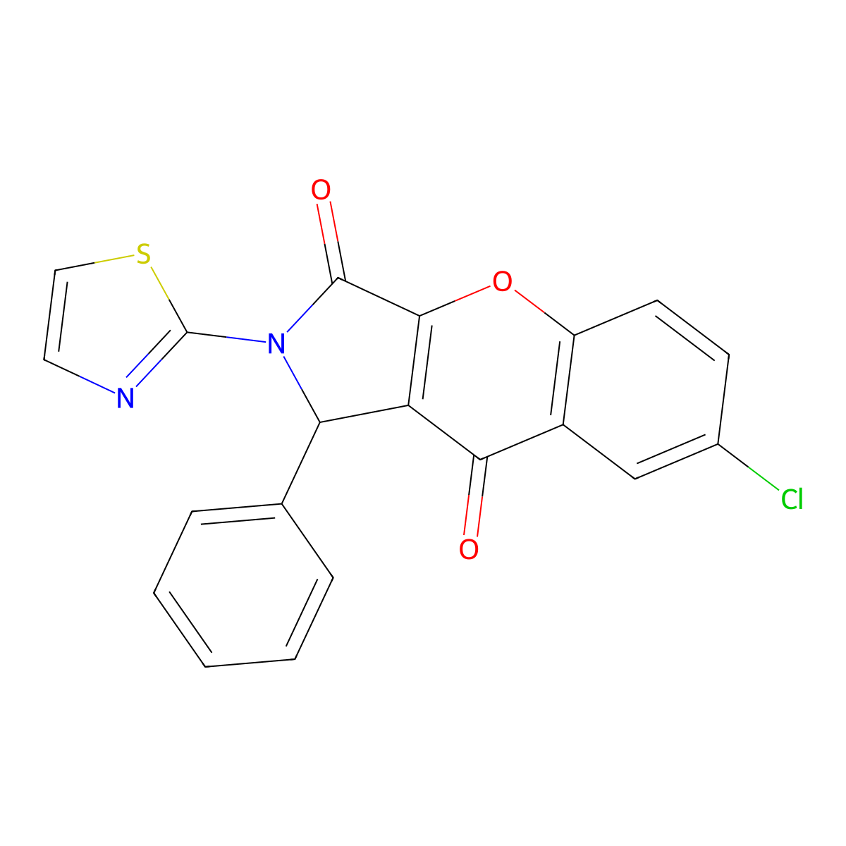 7-Chloro-1-phenyl-2-(thiazol-2-yl)-1,2-dihydrochromeno[2,3-c]pyrrole-3,9-dione molecular structure, CAS 634564-06-0