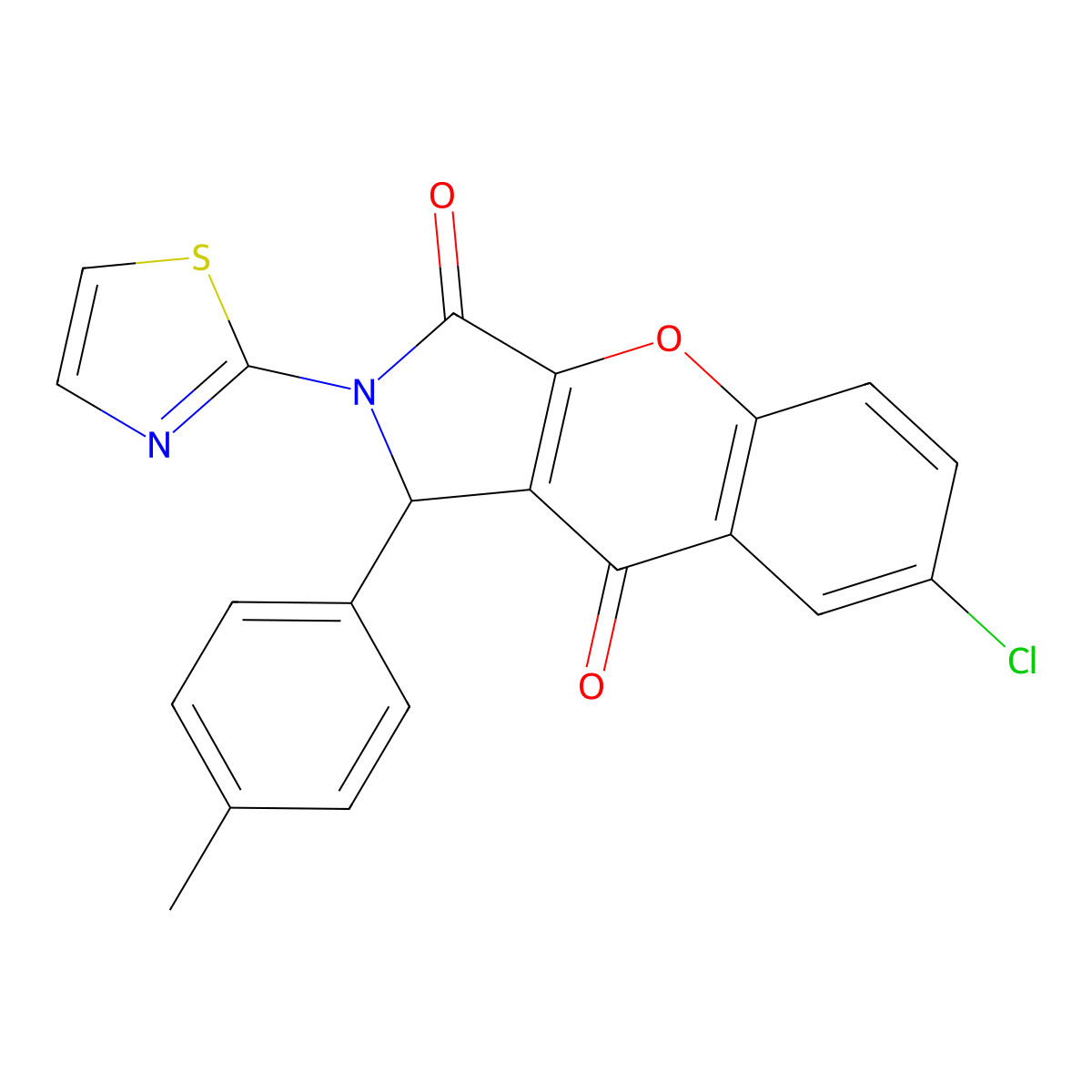 7-Chloro-2-(thiazol-2-yl)-1-(p-tolyl)-1,2-dihydrochromeno[2,3-c]pyrrole-3,9-dione molecular structure, CAS 634564-18-4