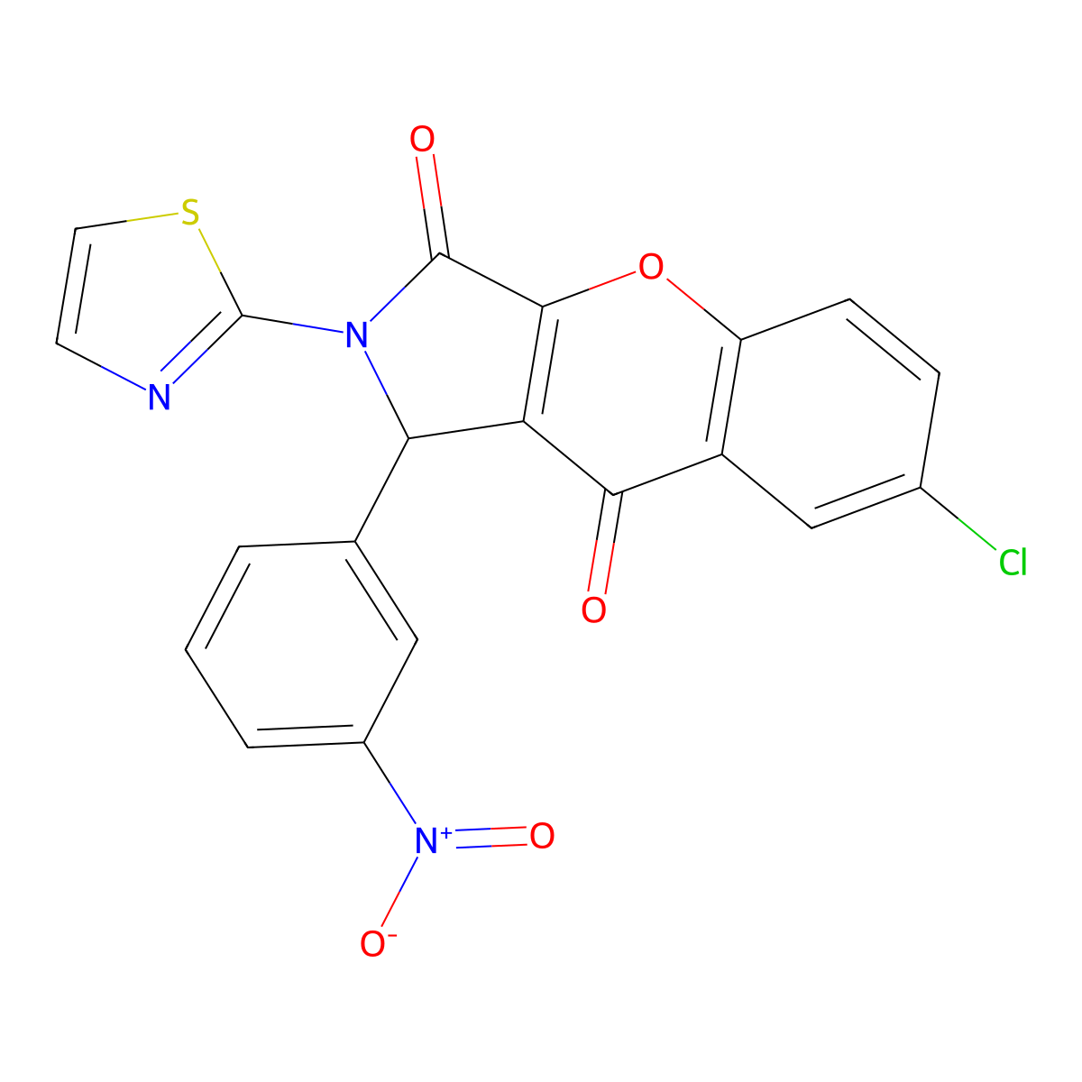 7-Chloro-1-(3-nitrophenyl)-2-(thiazol-2-yl)-1,2-dihydrochromeno[2,3-c]pyrrole-3,9-dione molecular structure, CAS 634564-24-2