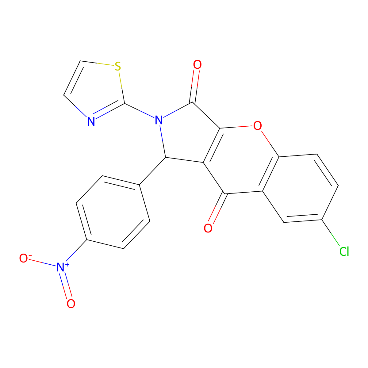 7-Chloro-1-(4-nitrophenyl)-2-(thiazol-2-yl)-1,2-dihydrochromeno[2,3-c]pyrrole-3,9-dione molecular structure, CAS 634564-36-6