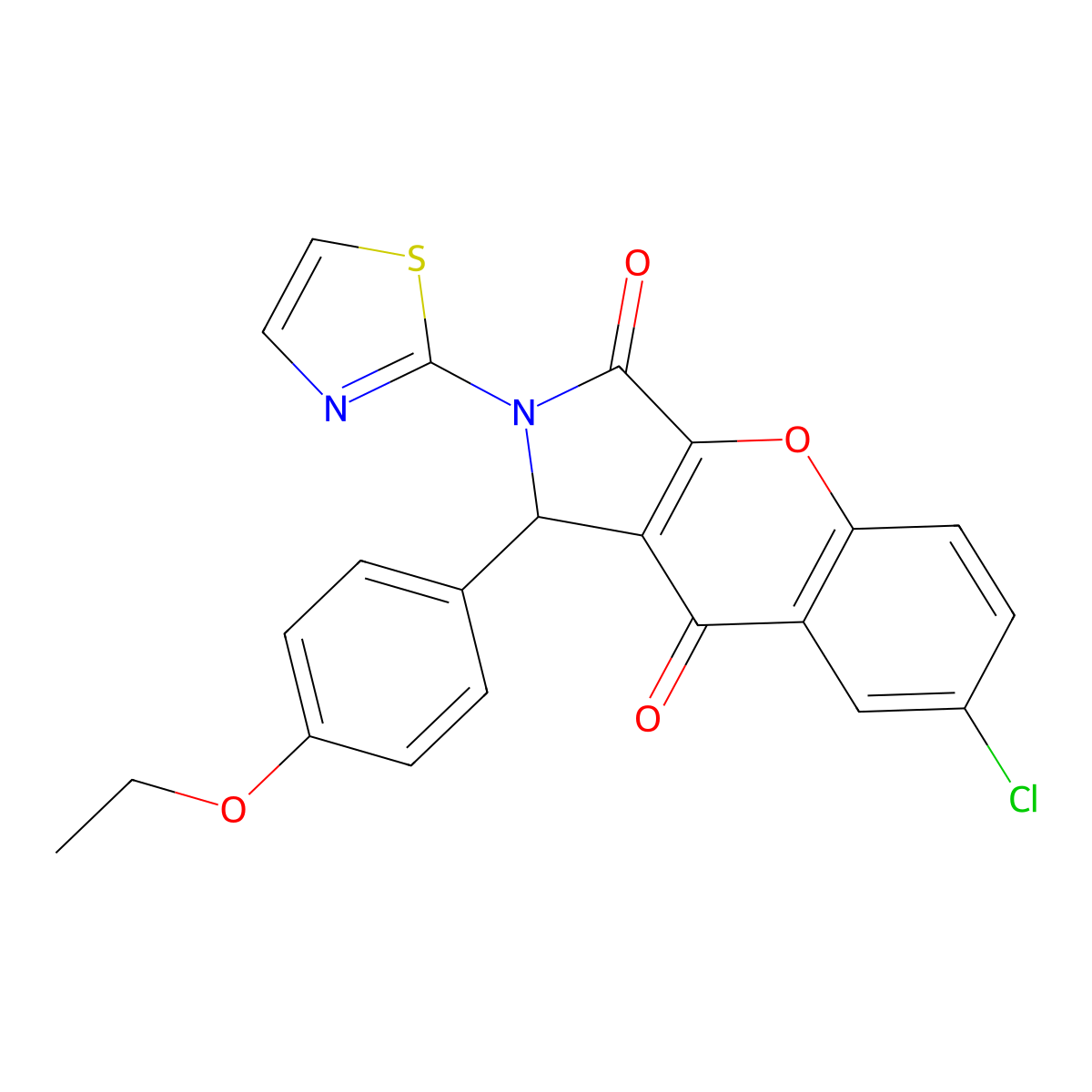 7-Chloro-1-(4-ethoxyphenyl)-2-(thiazol-2-yl)-1,2-dihydrochromeno[2,3-c]pyrrole-3,9-dione molecular structure, CAS 634564-72-0