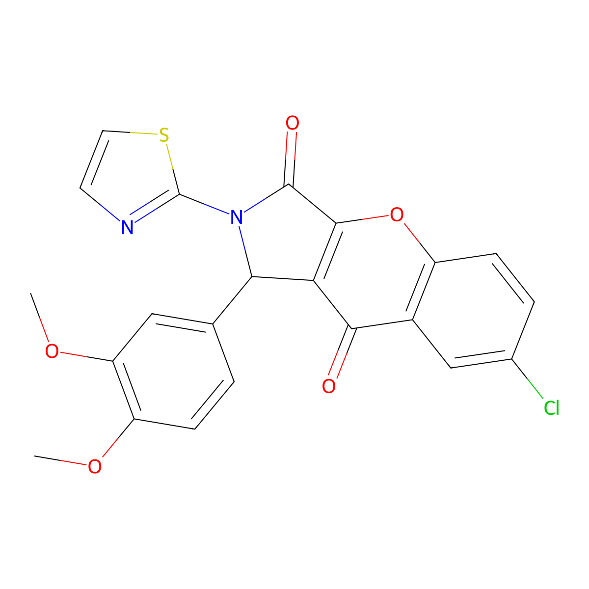 7-Chloro-1-(3,4-dimethoxyphenyl)-2-(1,3-thiazol-2-yl)-1,2-dihydrochromeno[2,3-c]pyrrole-3,9-dione molecular structure, CAS 634564-93-5
