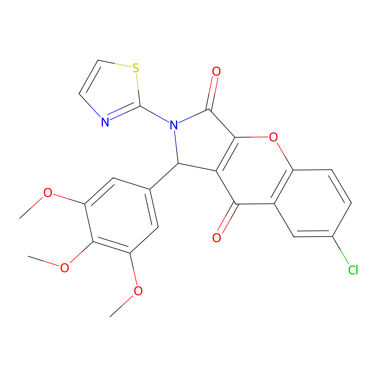 7-Chloro-2-(1,3-thiazol-2-yl)-1-(3,4,5-trimethoxyphenyl)-1,2-dihydrochromeno[2,3-c]pyrrole-3,9-dione molecular structure, CAS 634565-76-7