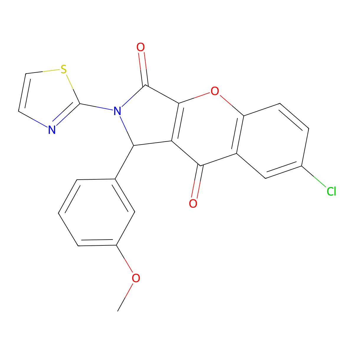 7-Chloro-1-(3-methoxyphenyl)-2-(1,3-thiazol-2-yl)-1,2-dihydrochromeno[2,3-c]pyrrole-3,9-dione molecular structure, CAS 634565-82-5