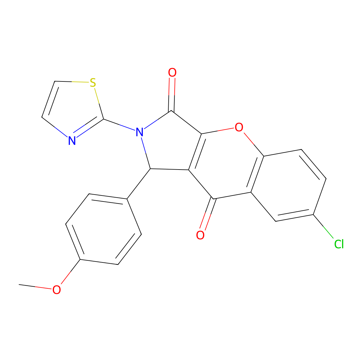 7-Chloro-1-(4-methoxyphenyl)-2-(thiazol-2-yl)-1,2-dihydrochromeno[2,3-c]pyrrole-3,9-dione molecular structure, CAS 634566-42-0