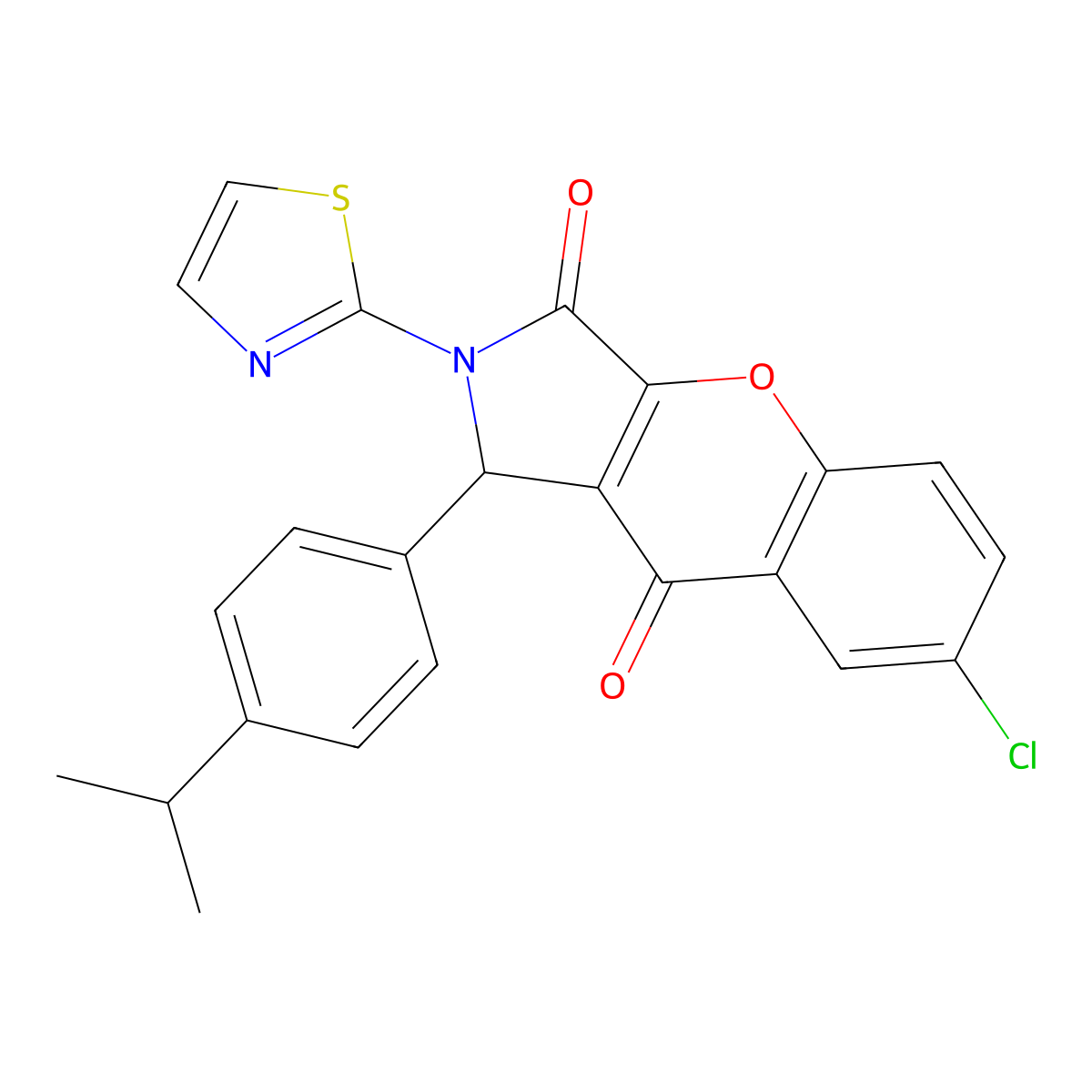 7-Chloro-1-(4-isopropylphenyl)-2-(thiazol-2-yl)-1,2-dihydrochromeno[2,3-c]pyrrole-3,9-dione molecular structure, CAS 634567-57-0