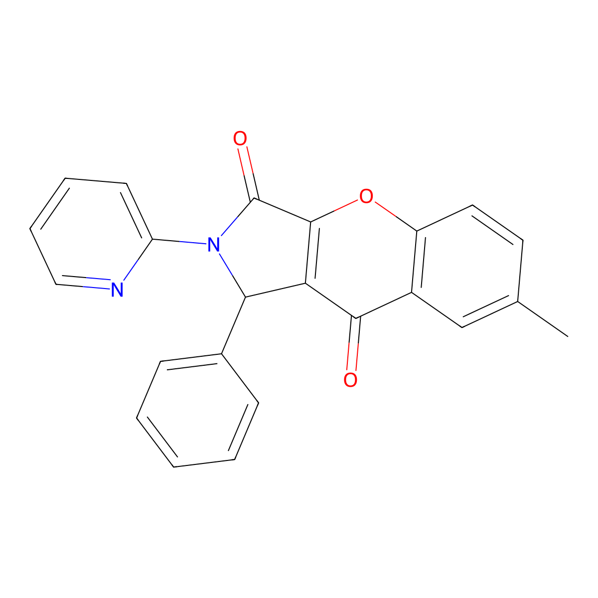 7-Methyl-1-phenyl-2-(pyridin-2-yl)-1,2-dihydrochromeno[2,3-c]pyrrole-3,9-dione molecular structure, CAS 634567-93-4