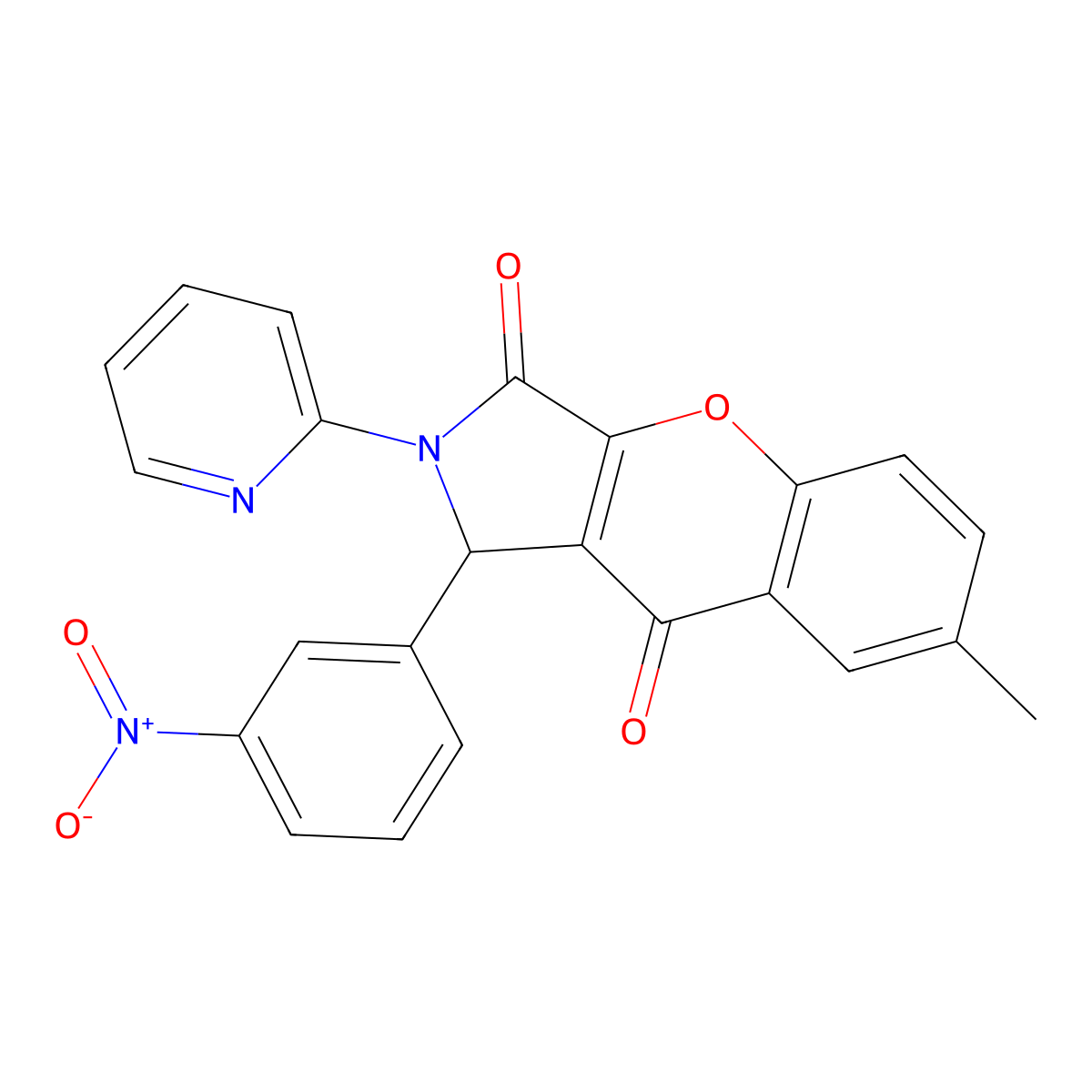 7-Methyl-1-(3-nitrophenyl)-2-(pyridin-2-yl)-1,2-dihydrochromeno[2,3-c]pyrrole-3,9-dione molecular structure, CAS 634567-95-6