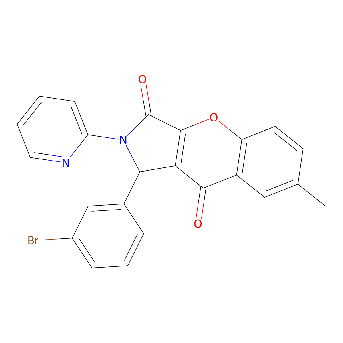 1-(3-Bromophenyl)-7-methyl-2-(pyridin-2-yl)-1,2-dihydrochromeno[2,3-c]pyrrole-3,9-dione molecular structure, CAS 634567-96-7