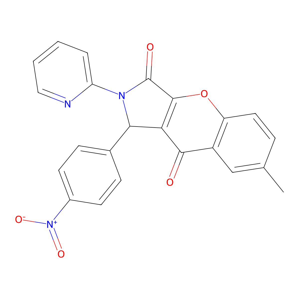 7-Methyl-1-(4-nitrophenyl)-2-(pyridin-2-yl)-1,2-dihydrochromeno[2,3-c]pyrrole-3,9-dione molecular structure, CAS 634567-97-8