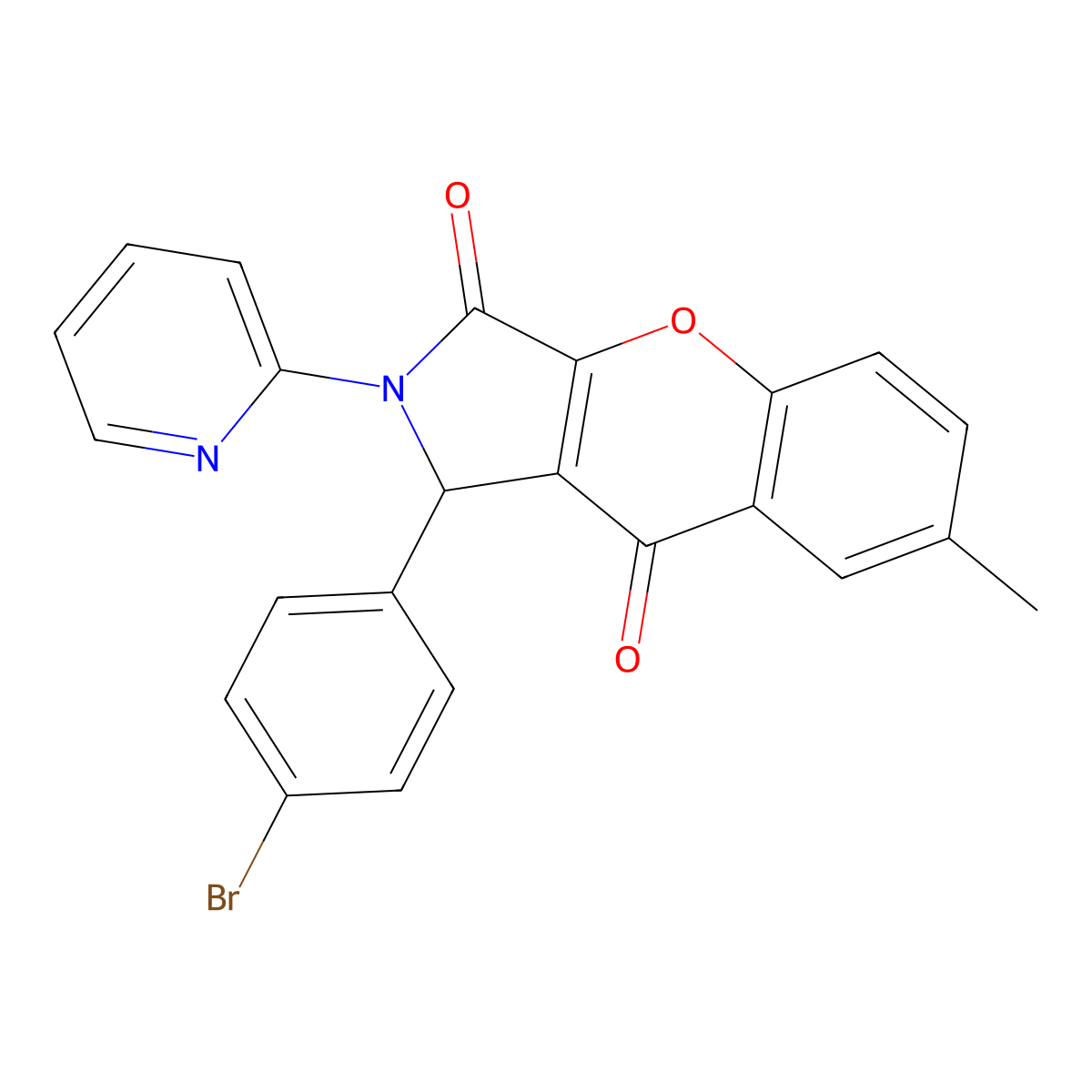 1-(4-Bromophenyl)-7-methyl-2-(pyridin-2-yl)-1,2-dihydrochromeno[2,3-c]pyrrole-3,9-dione molecular structure, CAS 634567-99-0