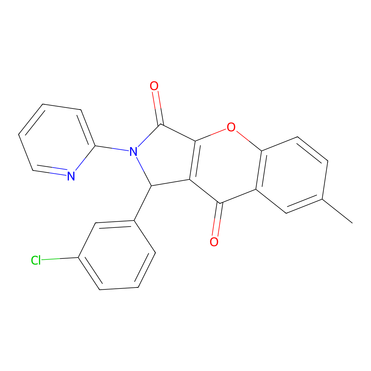 1-(3-Chlorophenyl)-7-methyl-2-(pyridin-2-yl)-1,2-dihydrochromeno[2,3-c]pyrrole-3,9-dione molecular structure, CAS 634568-13-1