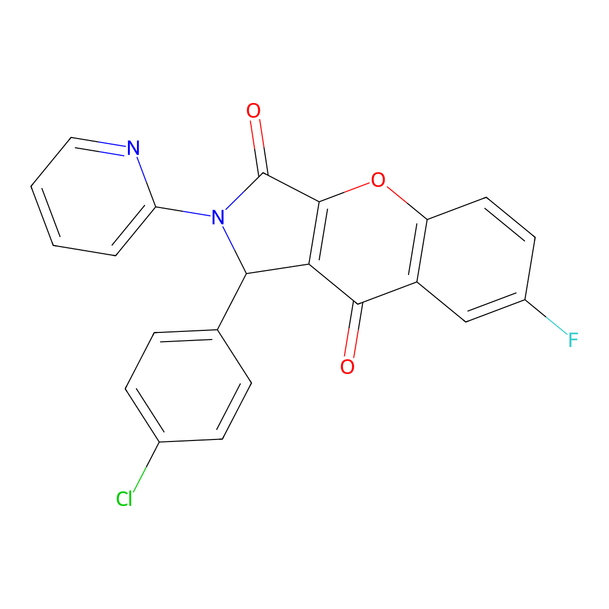 1-(4-Chlorophenyl)-7-fluoro-2-(pyridin-2-yl)-1,2-dihydrochromeno[2,3-c]pyrrole-3,9-dione molecular structure, CAS 634569-32-7