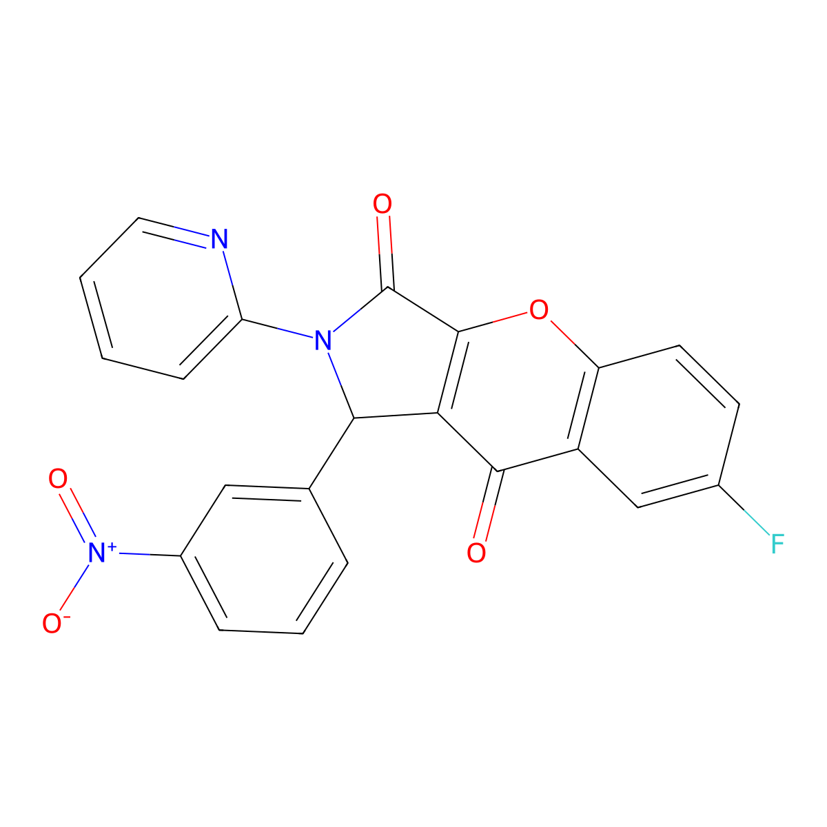 7-Fluoro-1-(3-nitrophenyl)-2-(pyridin-2-yl)-1,2-dihydrochromeno[2,3-c]pyrrole-3,9-dione molecular structure, CAS 634569-34-9