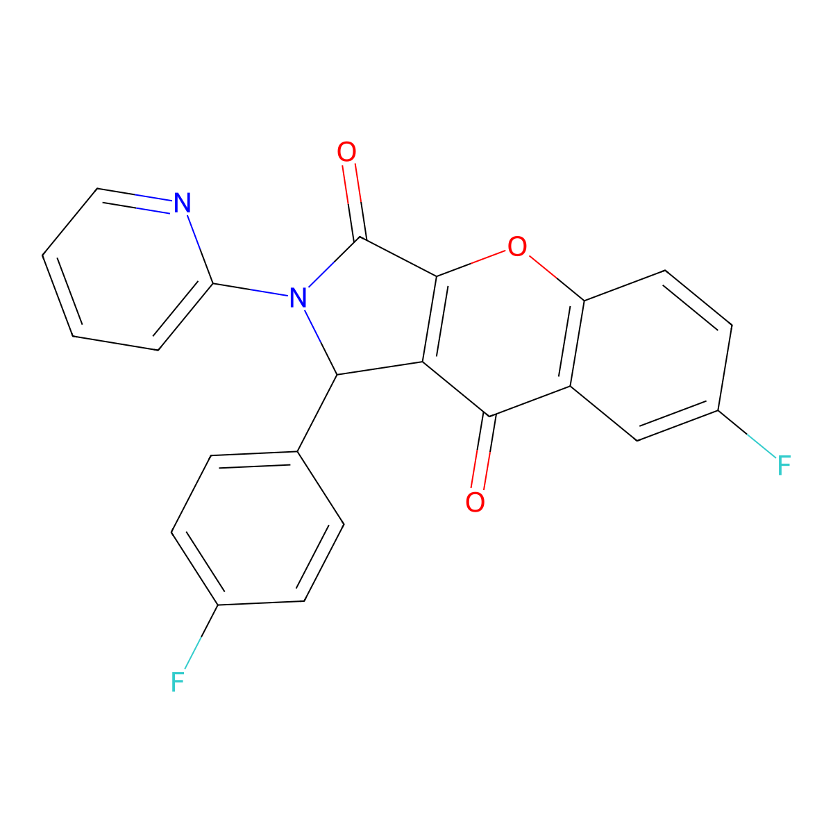 7-Fluoro-1-(4-fluorophenyl)-2-(pyridin-2-yl)-1,2-dihydrochromeno[2,3-c]pyrrole-3,9-dione molecular structure, CAS 634569-37-2