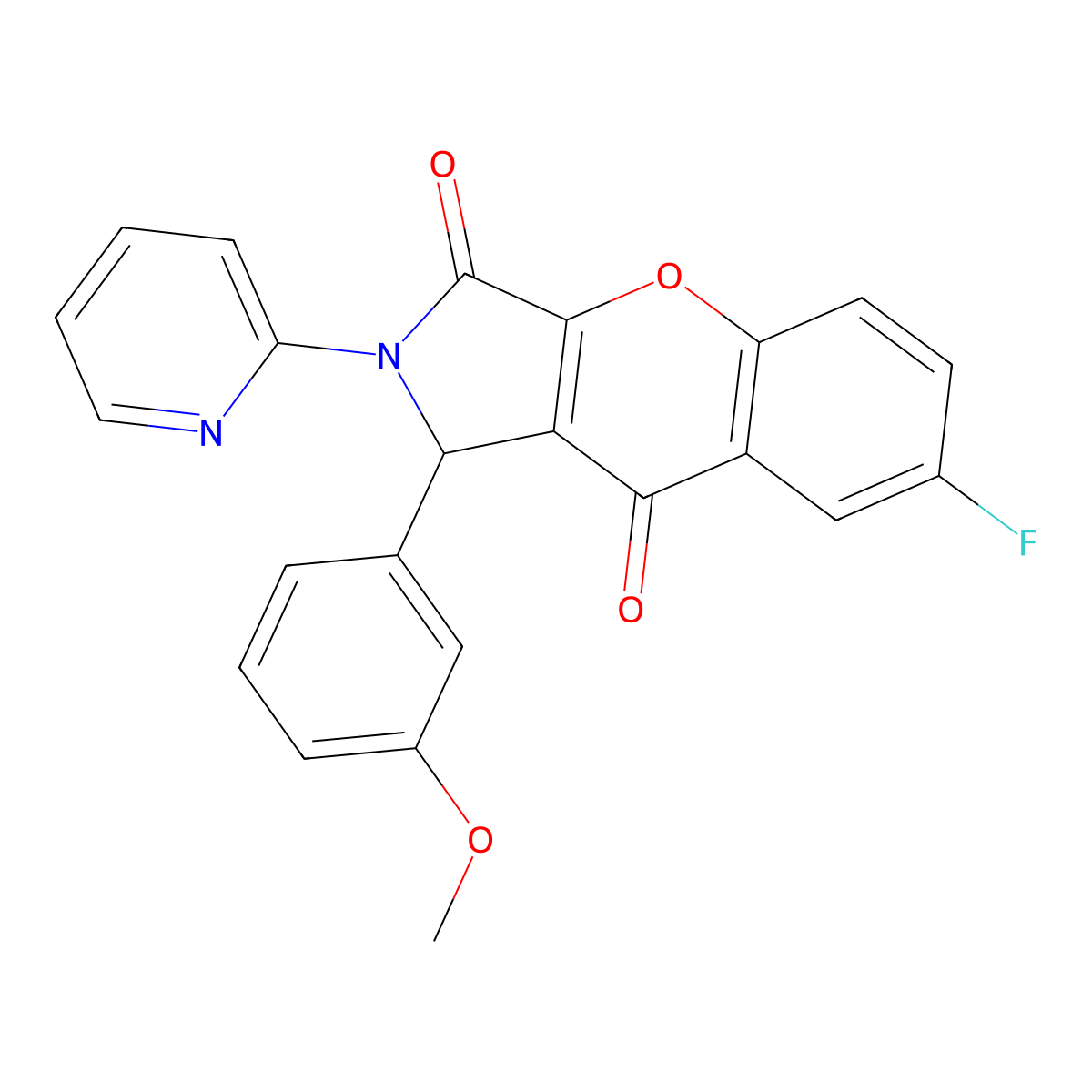 7-Fluoro-1-(3-methoxyphenyl)-2-(2-pyridinyl)-1,2-dihydrochromeno[2,3-c]pyrrole-3,9-dione molecular structure, CAS 634569-51-0