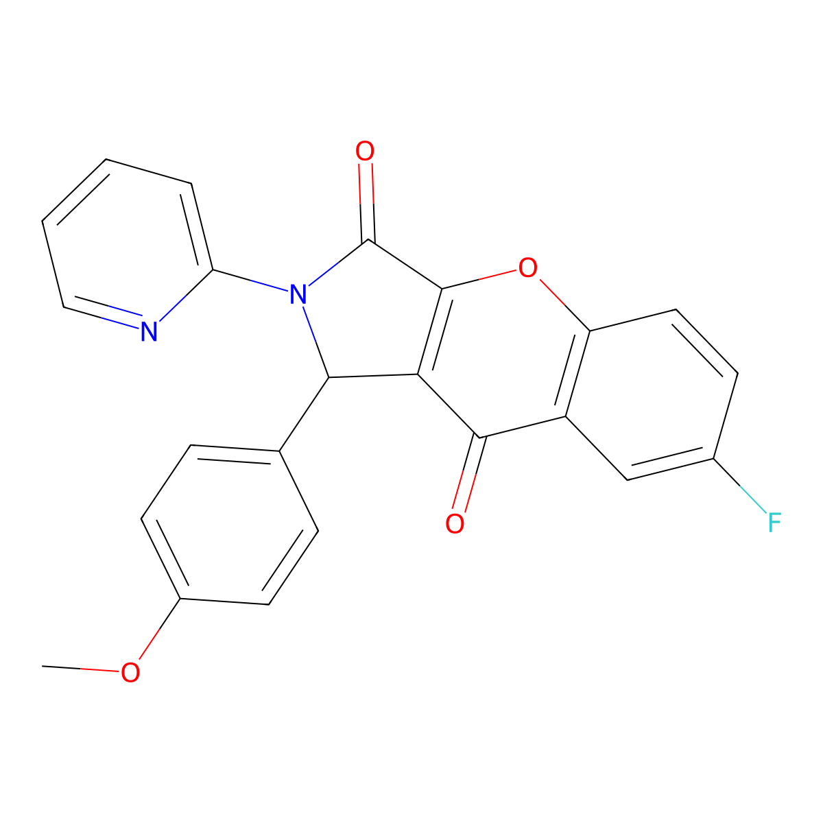 7-Fluoro-1-(4-methoxyphenyl)-2-(2-pyridinyl)-1,2-dihydrochromeno[2,3-c]pyrrole-3,9-dione molecular structure, CAS 634569-61-2