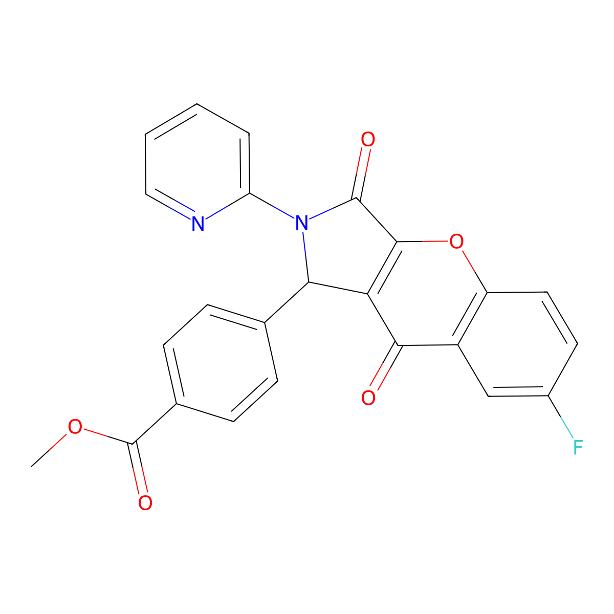 Methyl 4-(7-fluoro-3,9-dioxo-2-(pyridin-2-yl)-1,2,3,9-tetrahydrochromeno[2,3-c]pyrrol-1-yl)benzoate molecular structure, CAS 634569-63-4