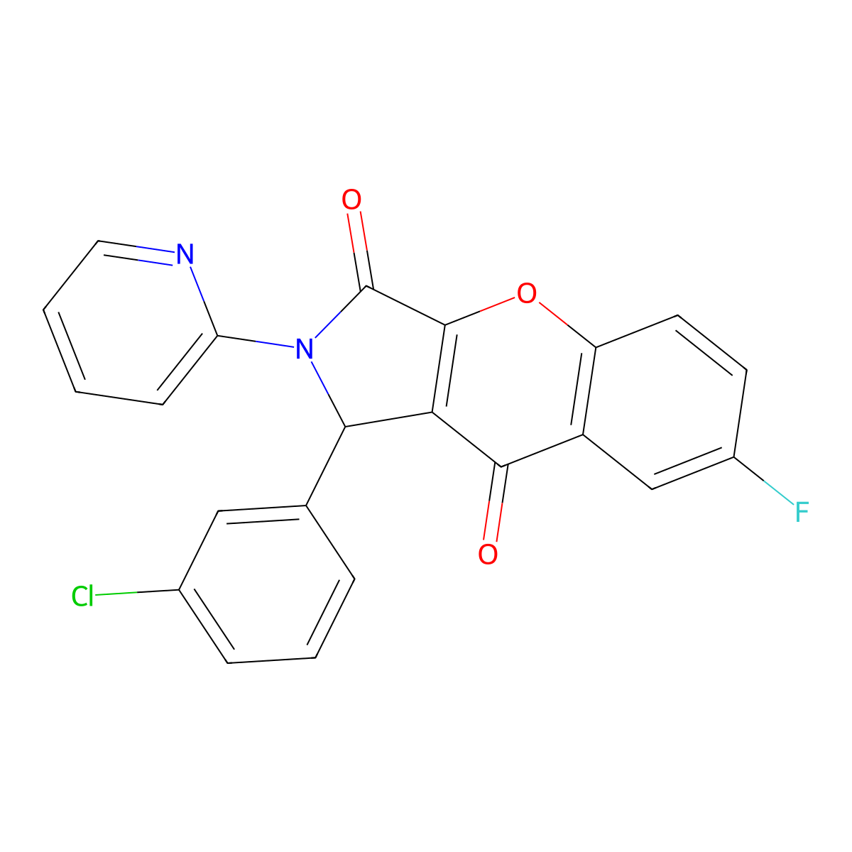 1-(3-Chlorophenyl)-7-fluoro-2-(pyridin-2-yl)-1,2-dihydrochromeno[2,3-c]pyrrole-3,9-dione molecular structure, CAS 634569-64-5