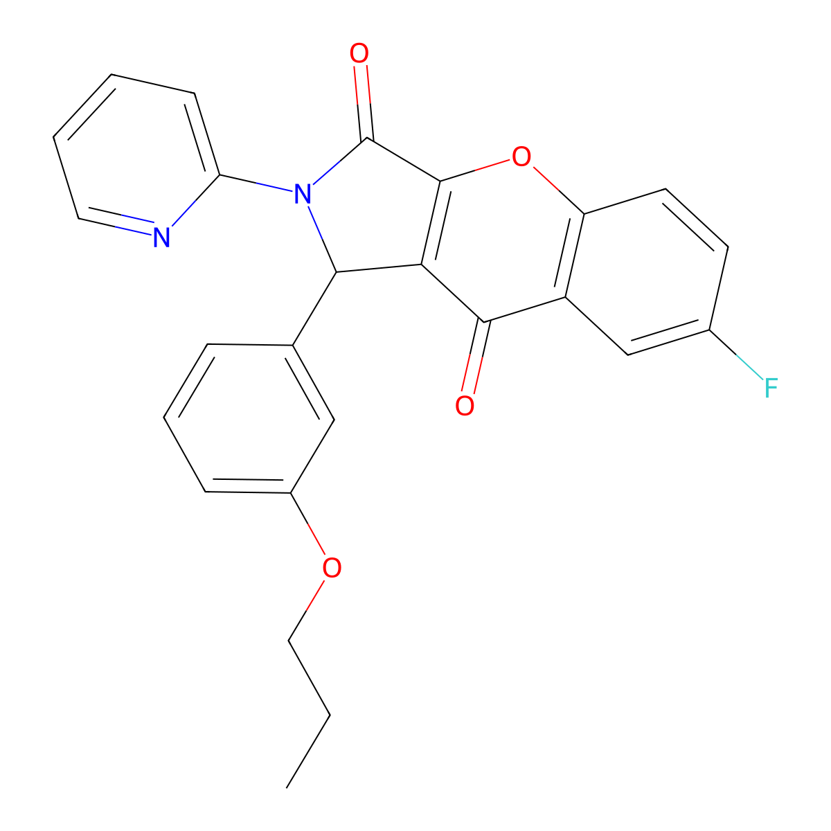 7-Fluoro-1-(3-propoxyphenyl)-2-(pyridin-2-yl)-1,2-dihydrochromeno[2,3-c]pyrrole-3,9-dione molecular structure, CAS 634569-66-7