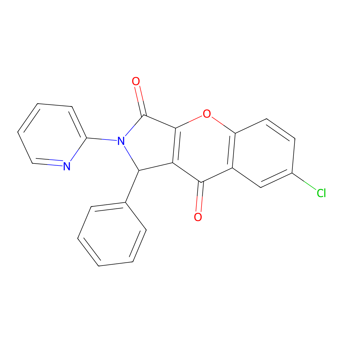 7-Chloro-1-phenyl-2-(pyridin-2-yl)-1,2-dihydrochromeno[2,3-c]pyrrole-3,9-dione molecular structure, CAS 634569-87-2