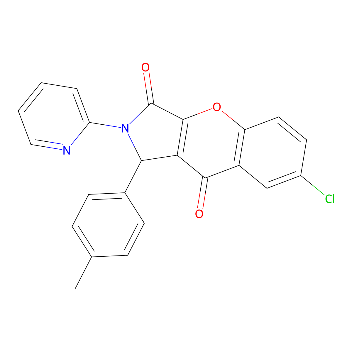 7-Chloro-2-(pyridin-2-yl)-1-(p-tolyl)-1,2-dihydrochromeno[2,3-c]pyrrole-3,9-dione molecular structure, CAS 634569-89-4