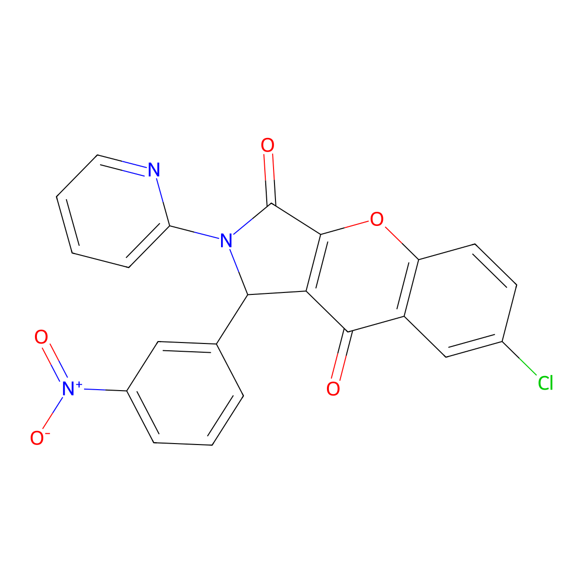 7-Chloro-1-(3-nitrophenyl)-2-(pyridin-2-yl)-1,2-dihydrochromeno[2,3-c]pyrrole-3,9-dione molecular structure, CAS 634569-90-7