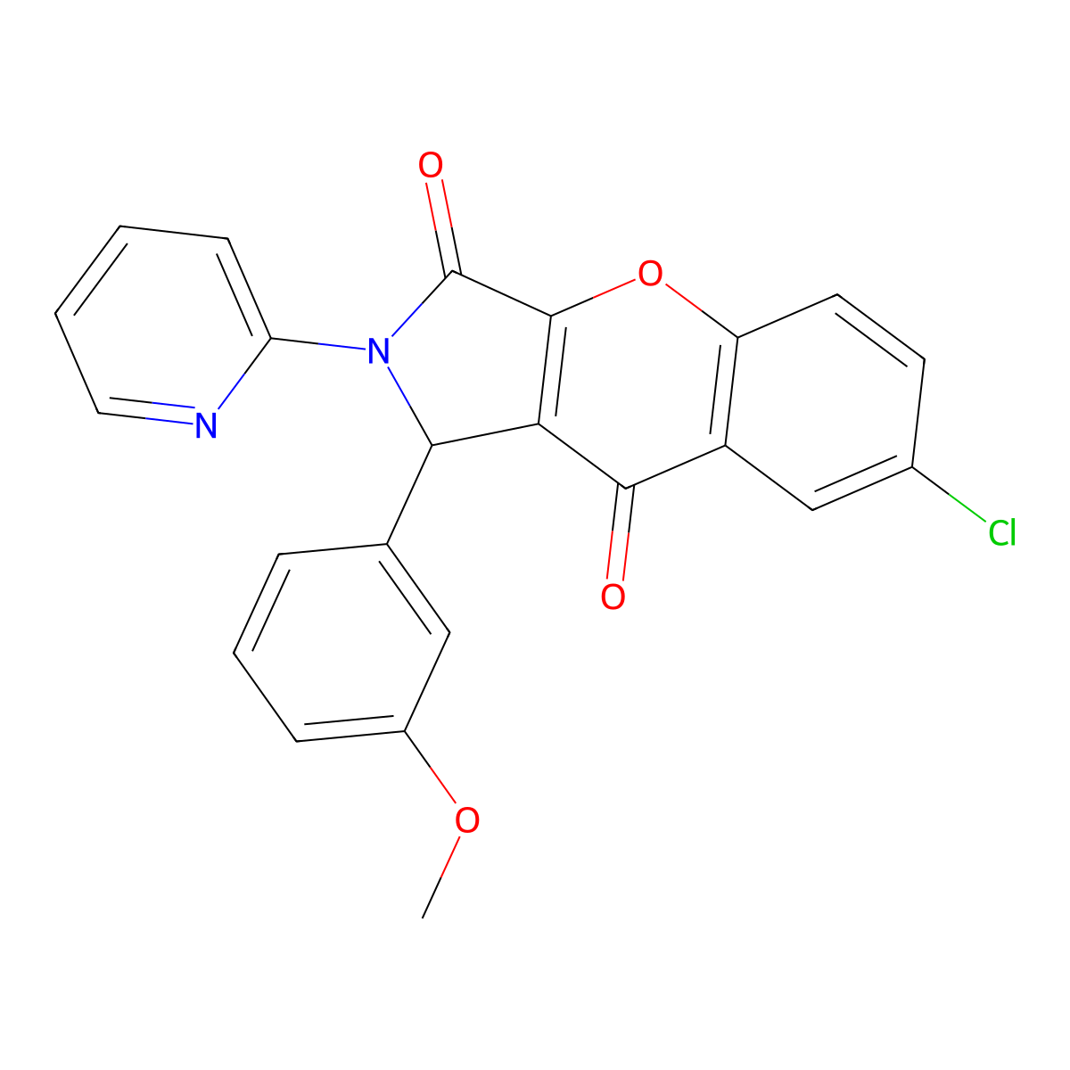 7-Chloro-1-(3-methoxyphenyl)-2-(pyridin-2-yl)-1,2-dihydrochromeno[2,3-c]pyrrole-3,9-dione molecular structure, CAS 634570-07-3