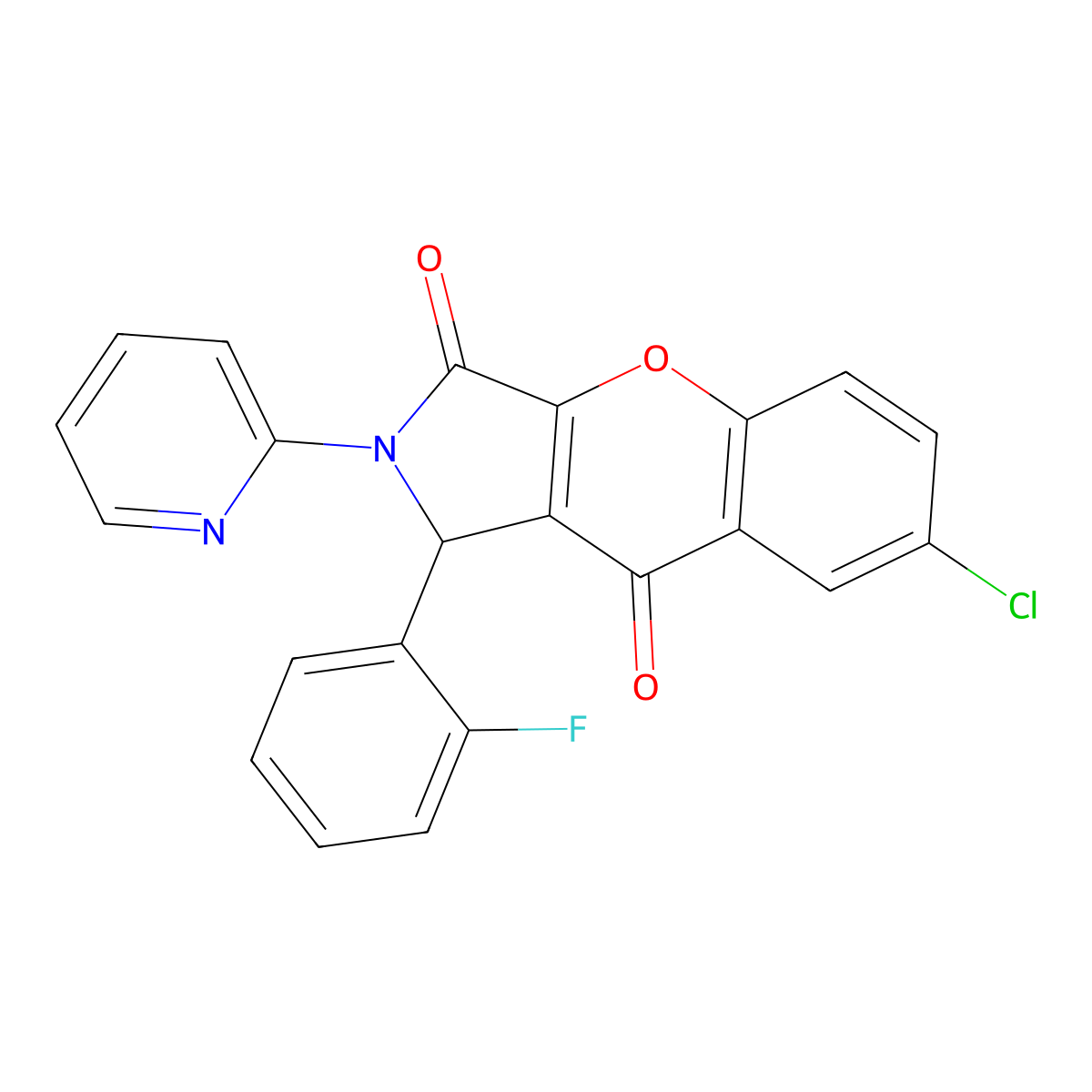 7-chloro-1-(2-fluorophenyl)-2-pyridin-2-yl-1H-chromeno[2,3-c]pyrrole-3,9-dione molecular structure, CAS 634570-18-6