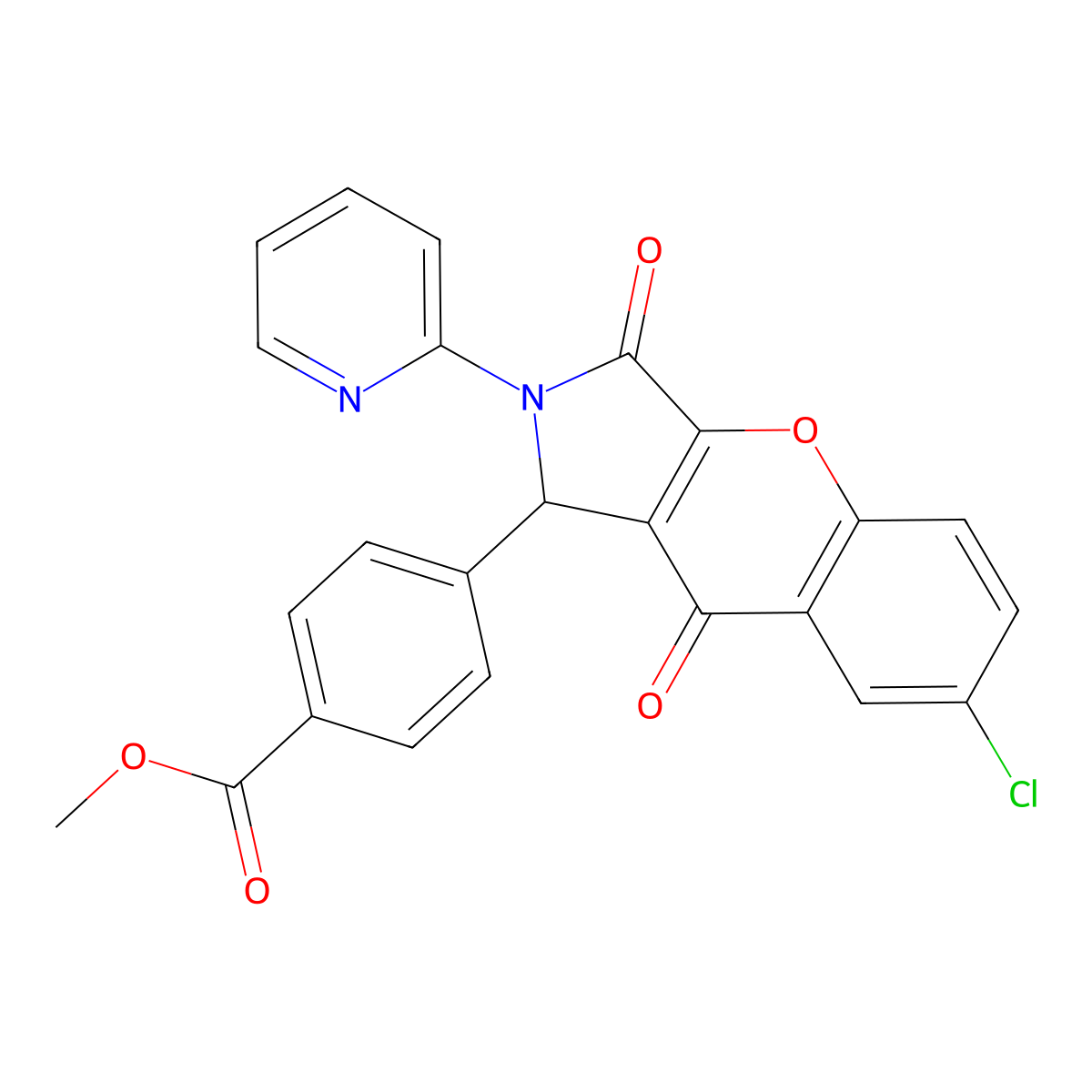 Methyl 4-(7-chloro-3,9-dioxo-2-(pyridin-2-yl)-1,2,3,9-tetrahydrochromeno[2,3-c]pyrrol-1-yl)benzoate molecular structure, CAS 634570-19-7