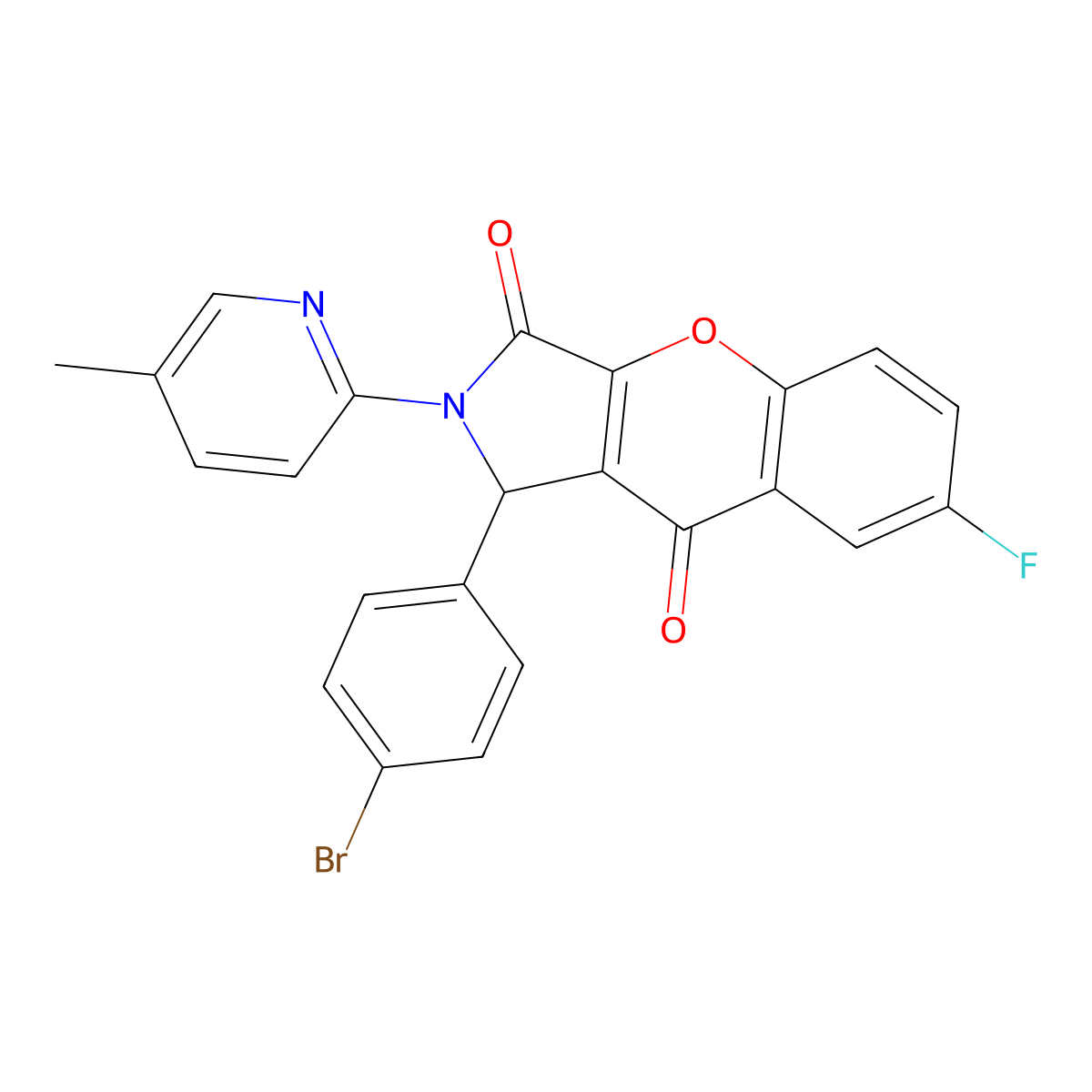 1-(4-bromophenyl)-7-fluoro-2-(5-methylpyridin-2-yl)-1H-chromeno[2,3-c]pyrrole-3,9-dione molecular structure, CAS 634572-57-9