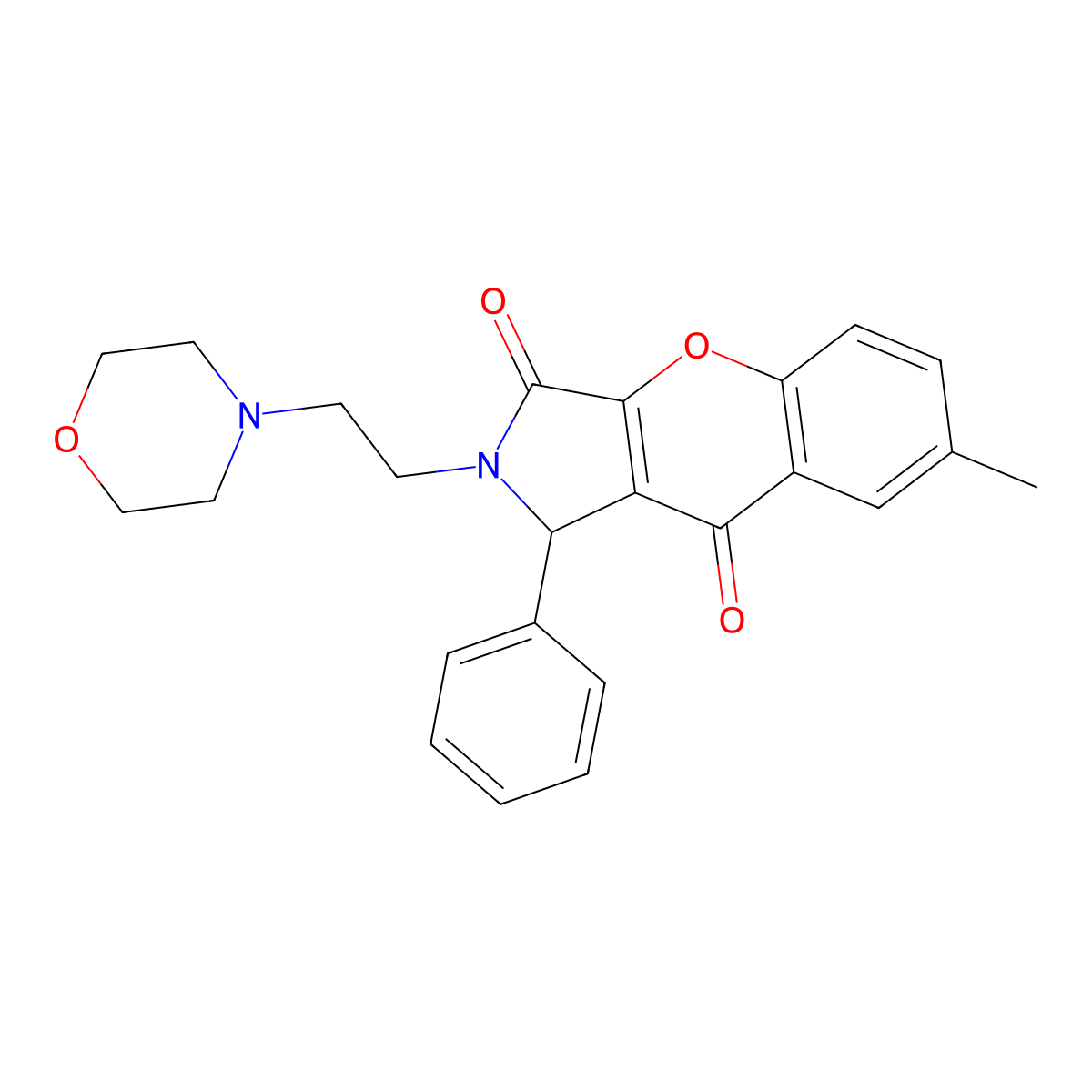 7-Methyl-2-(2-morpholinoethyl)-1-phenyl-1,2-dihydrochromeno[2,3-c]pyrrole-3,9-dione molecular structure, CAS 634574-08-6