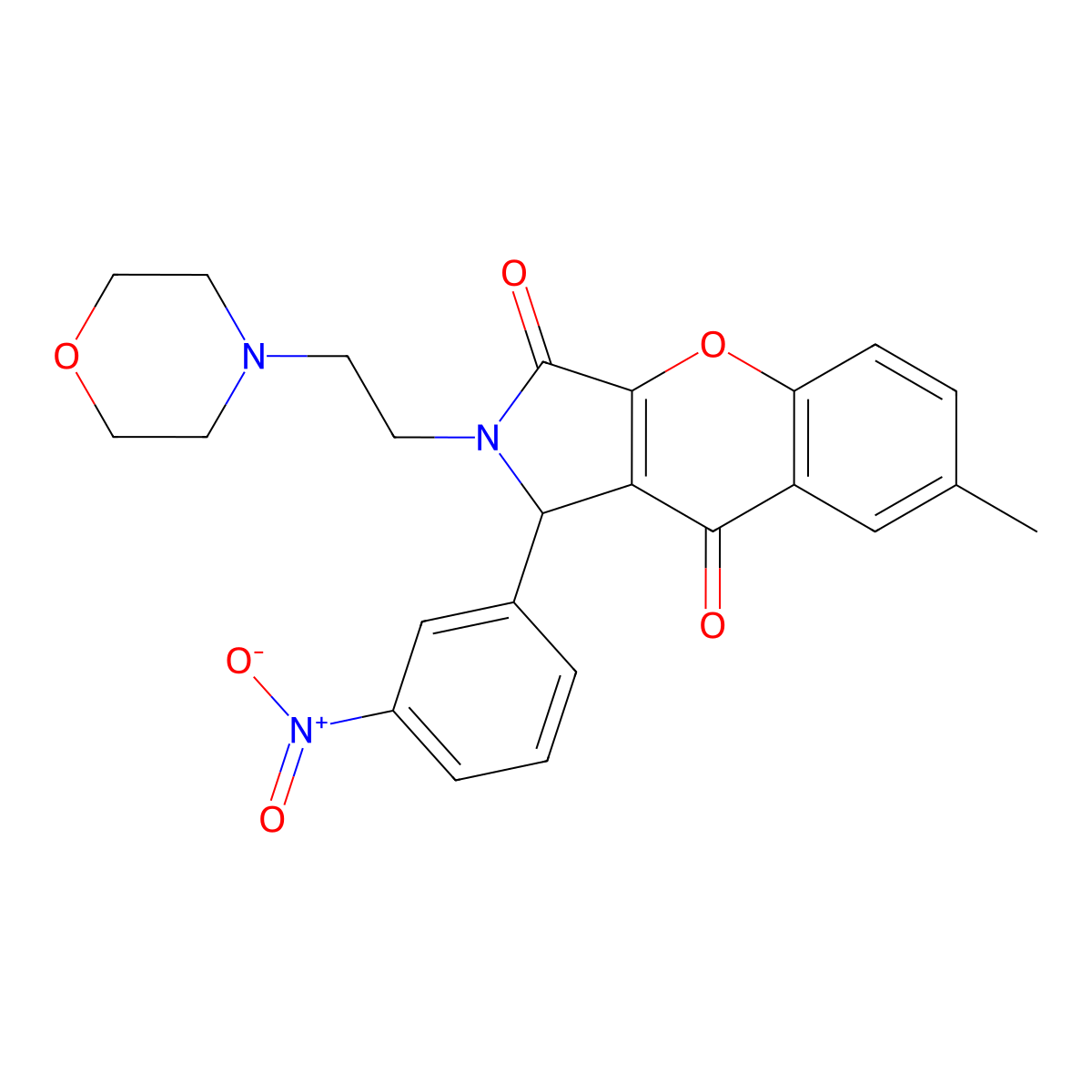 7-Methyl-2-(2-morpholinoethyl)-1-(3-nitrophenyl)-1,2-dihydrochromeno[2,3-c]pyrrole-3,9-dione molecular structure, CAS 634574-11-1