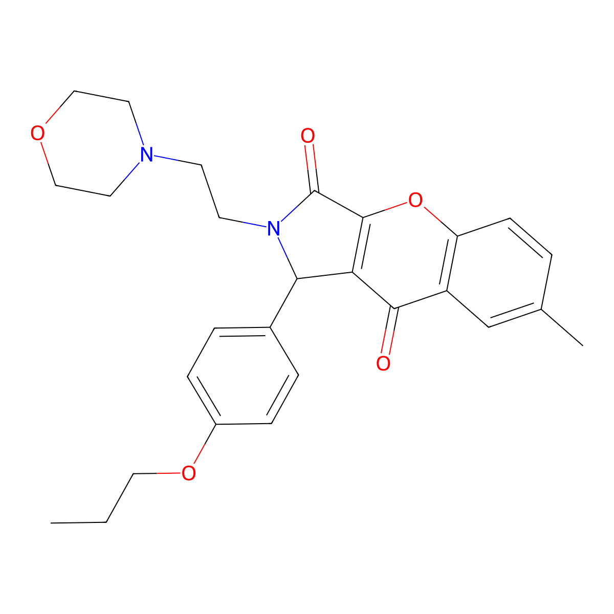 7-Methyl-2-(2-morpholinoethyl)-1-(4-propoxyphenyl)-1,2-dihydrochromeno[2,3-c]pyrrole-3,9-dione molecular structure, CAS 634574-29-1