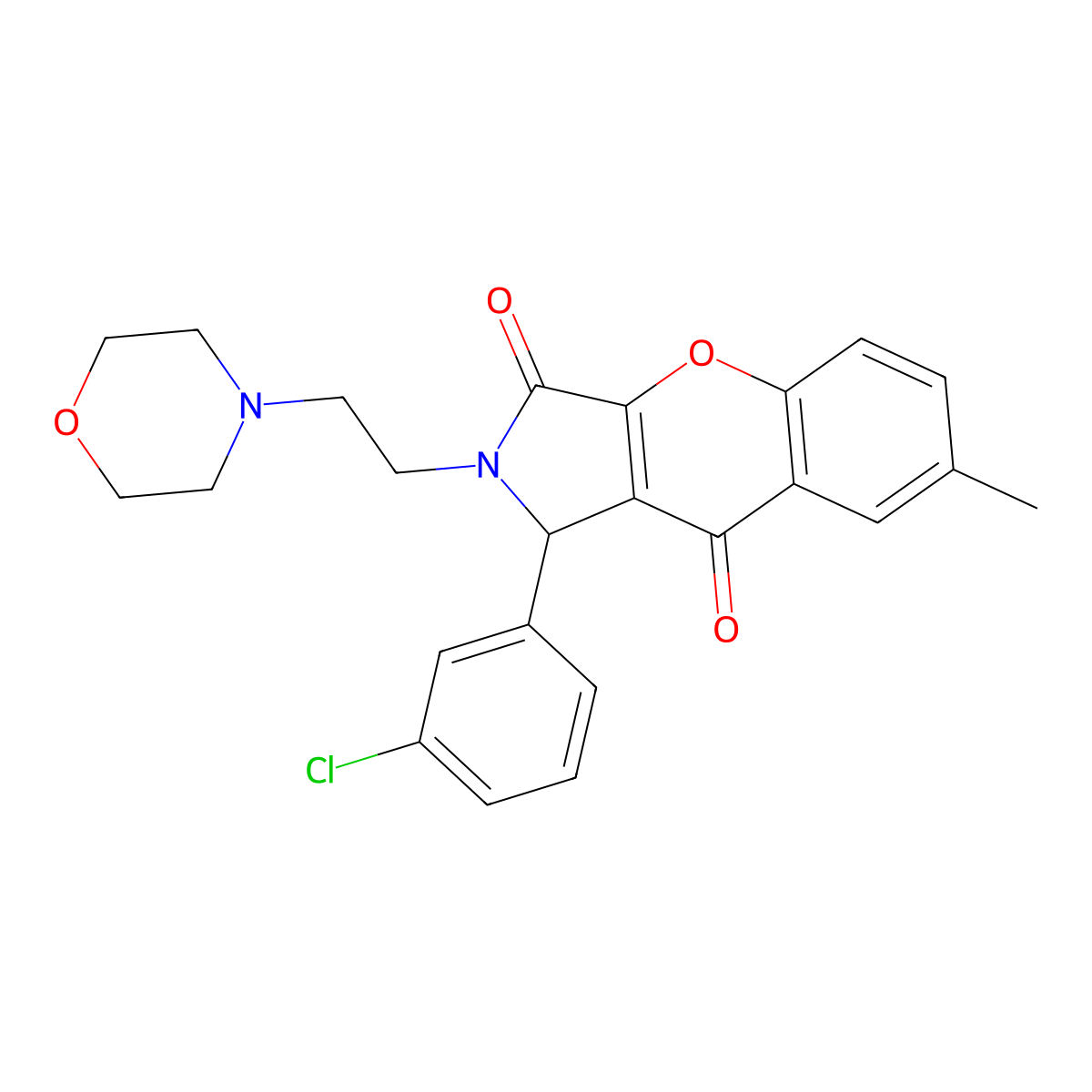 1-(3-Chlorophenyl)-7-methyl-2-(2-morpholinoethyl)-1,2-dihydrochromeno[2,3-c]pyrrole-3,9-dione molecular structure, CAS 634574-41-7
