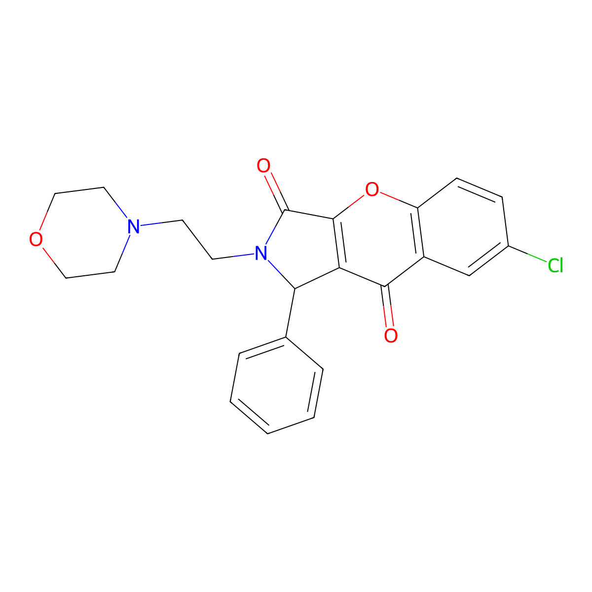 7-Chloro-2-(2-morpholinoethyl)-1-phenyl-1,2-dihydrochromeno[2,3-c]pyrrole-3,9-dione molecular structure, CAS 634574-64-4