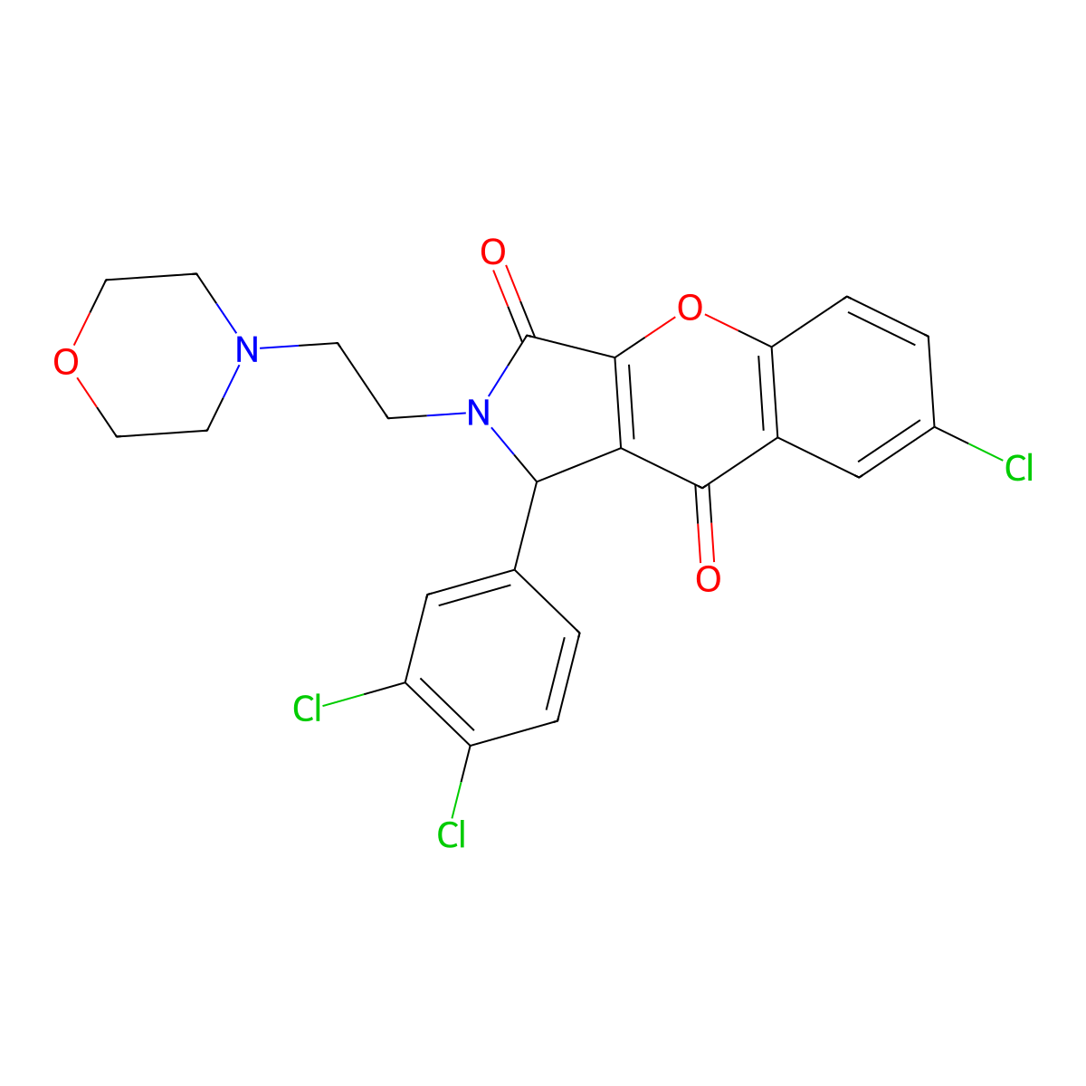 7-Chloro-1-(3,4-dichlorophenyl)-2-(2-morpholinoethyl)-1,2-dihydrochromeno[2,3-c]pyrrole-3,9-dione molecular structure, CAS 634574-71-3