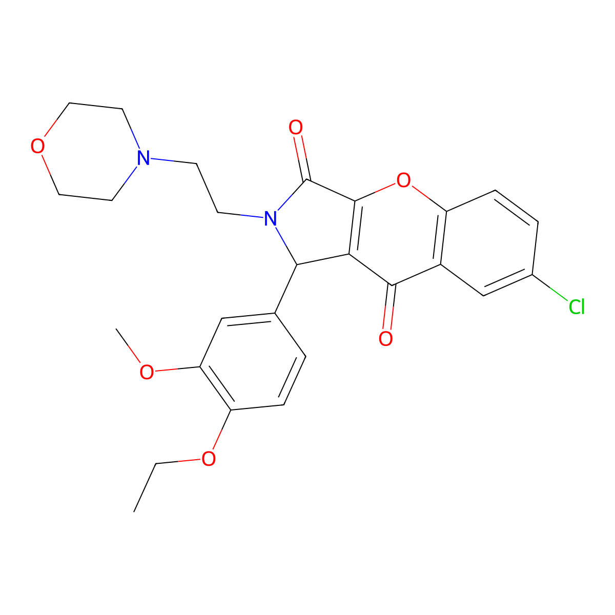 7-Chloro-1-(4-ethoxy-3-methoxyphenyl)-2-(2-morpholinoethyl)-1,2-dihydrochromeno[2,3-c]pyrrole-3,9-dione molecular structure, CAS 634574-76-8